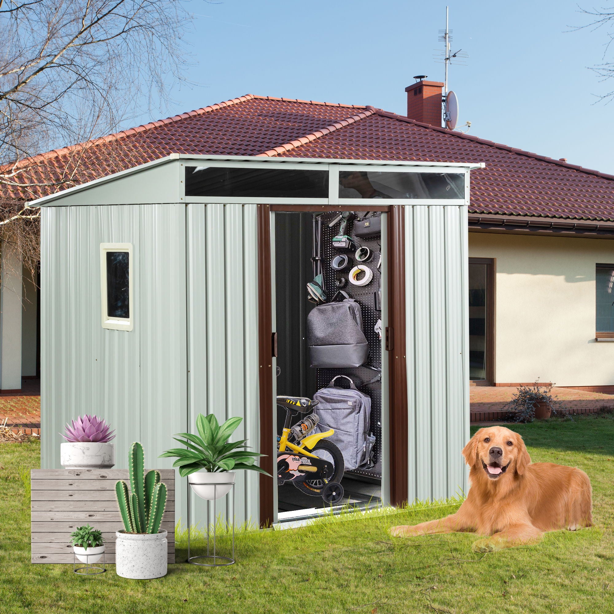 WWC - Outdoor Metal Storage Shed With Window image 4