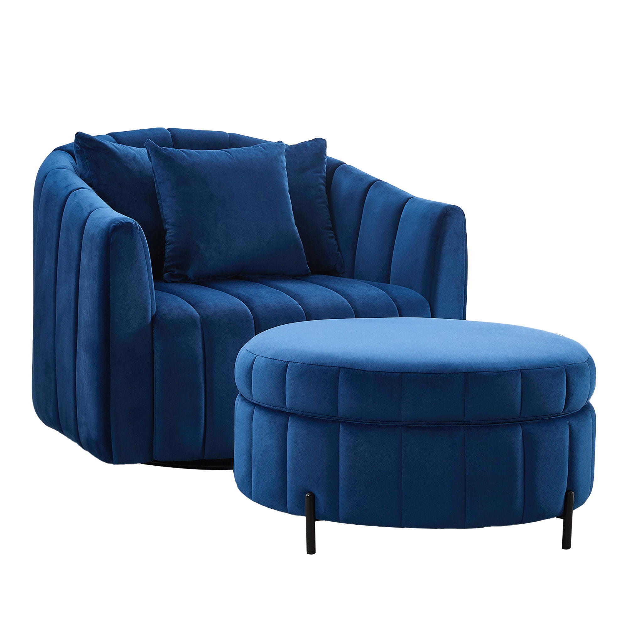 HQ Choice - Oversized Velvet Swivel Barrel Accent Chair And Ottoman Set With Storage image 12