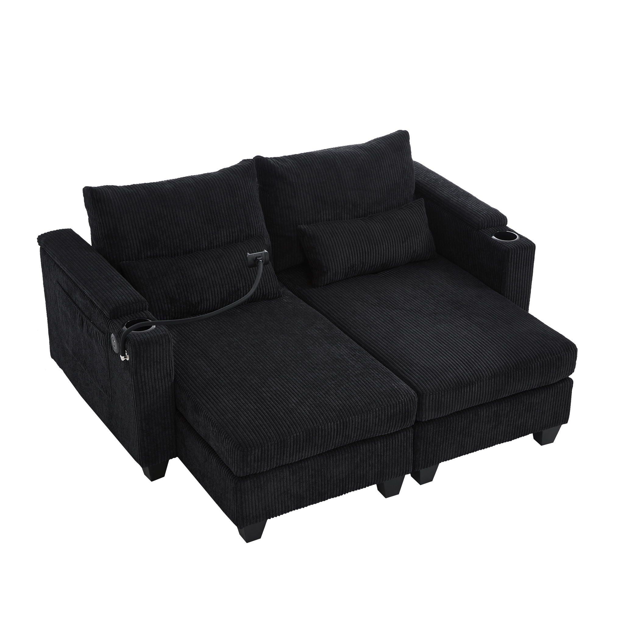 Oris Fur. - Convertible Chaise Lounge Sofa Chair With USB Ports, Cup Holders, Phone Holder And Storage image 9