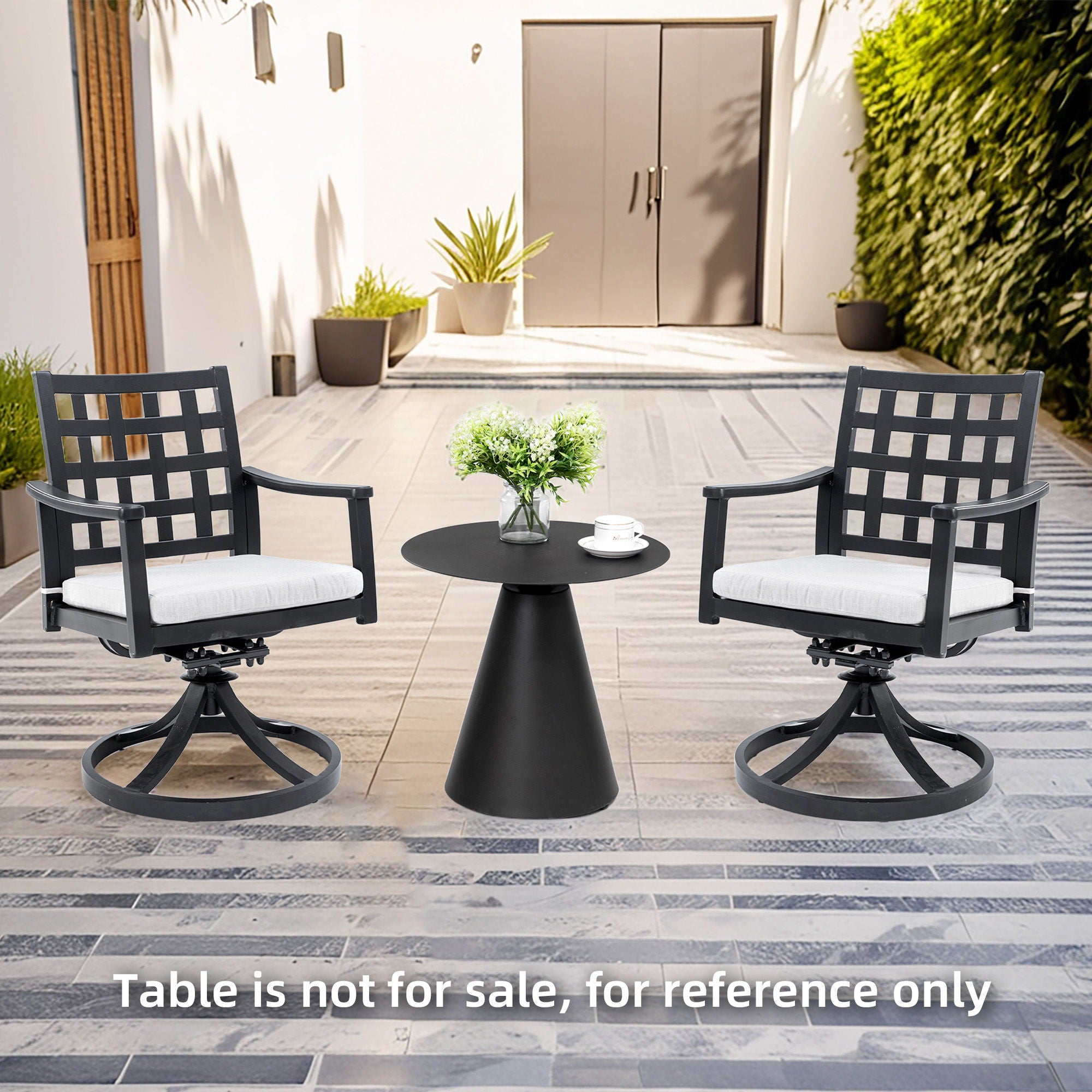 Life Outside - Modern Classic Outdoor Dining Swivel Rockers With Sunbrella Cushion, Lattice Design, Weather Resistant Frame (Set of 2) - Ember Black image 3