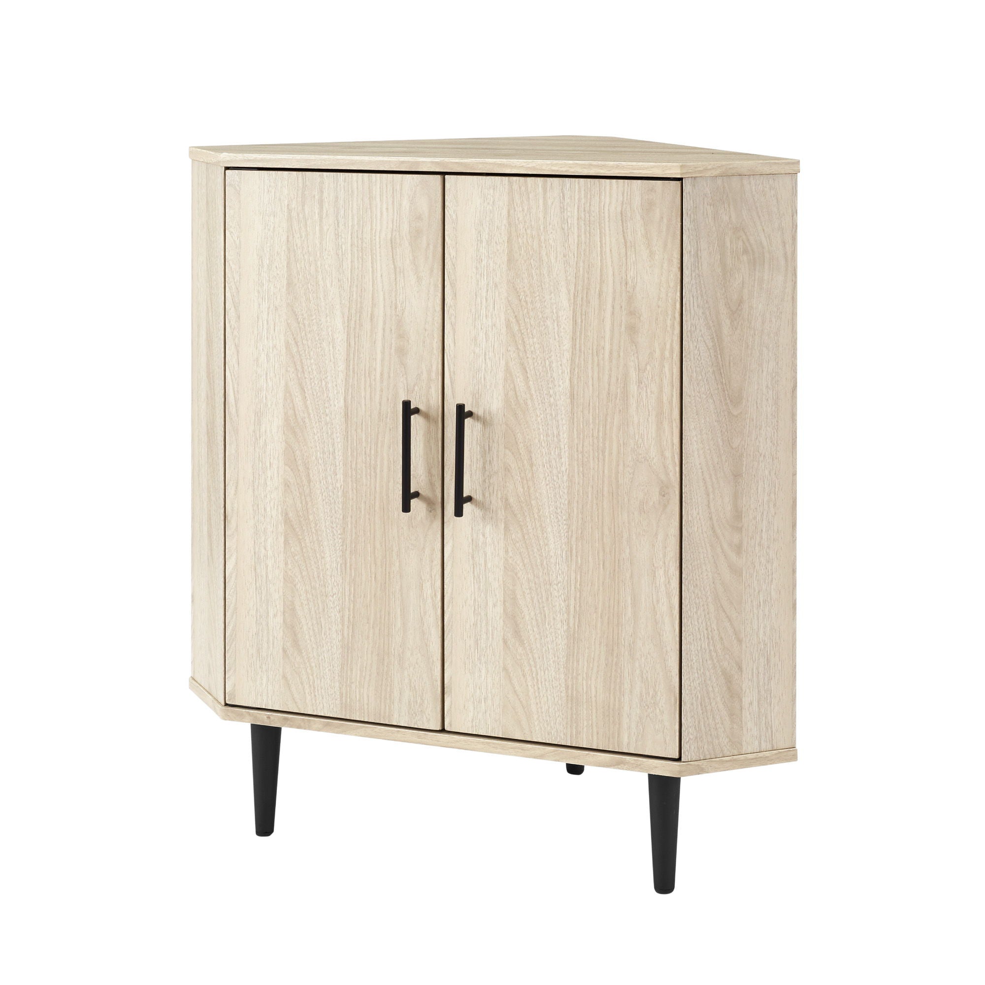 Walker Edison - Contemporary 2 Door Mixed-Material Corner Accent Cabinet image 1