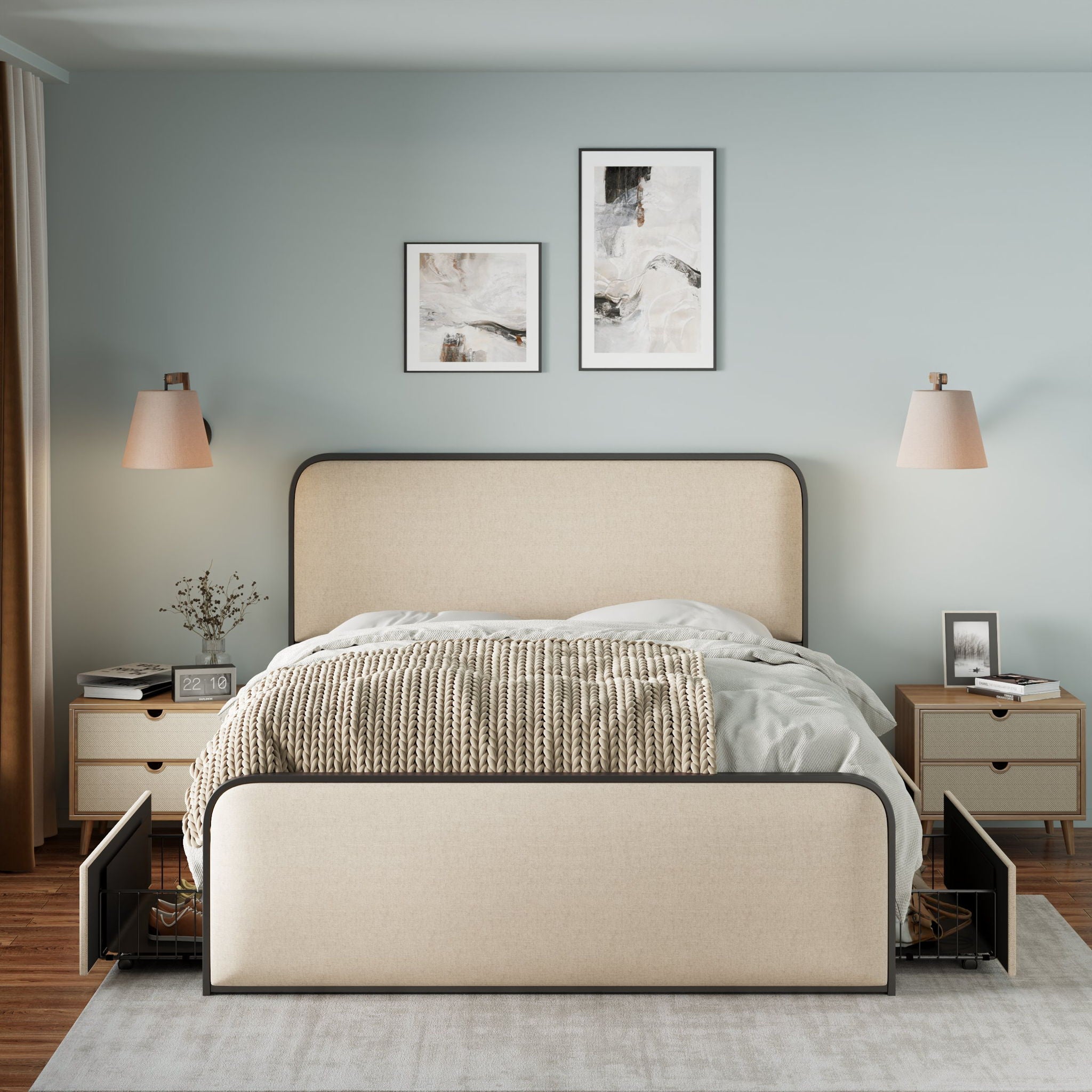Bed Best - Modern Bed With Curved Upholstered Headboard And Footboard, Heavy Duty Metal Slats image 6