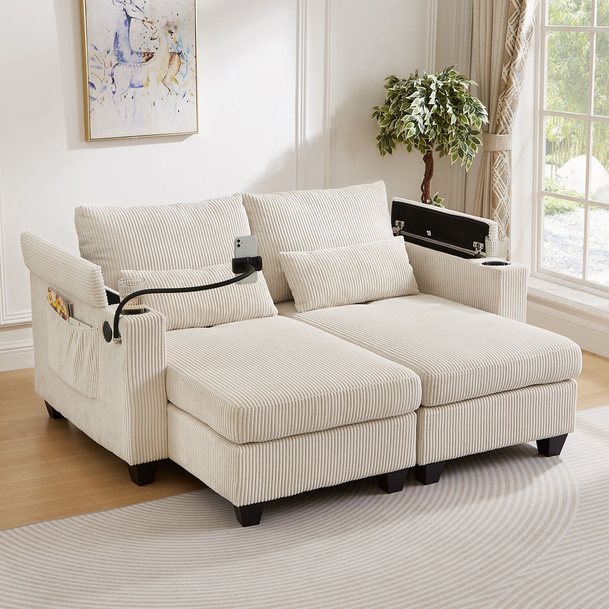 Oris Fur. - Convertible Chaise Lounge Sofa Chair With USB Ports, Cup Holders, Phone Holder And Storage image 10