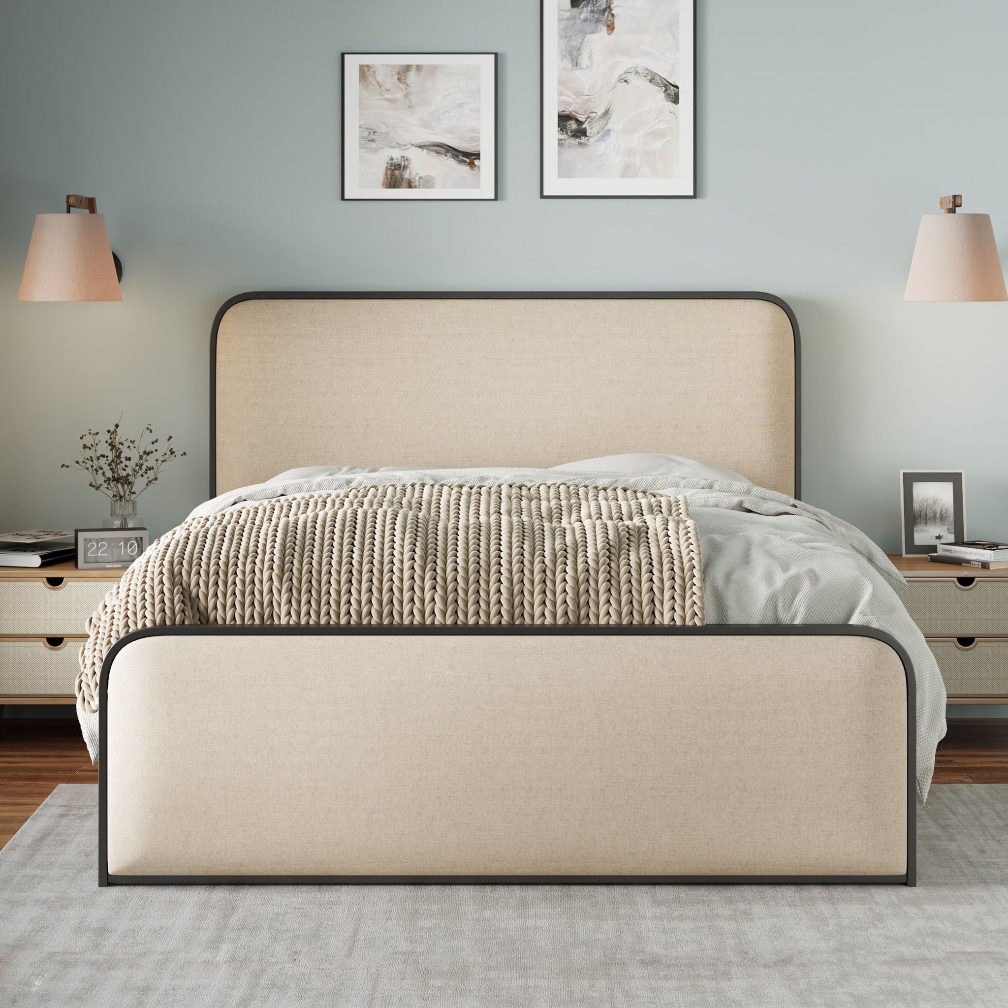 Bed Best - Modern Bed With Curved Upholstered Headboard And Footboard, Heavy Duty Metal Slats image 8