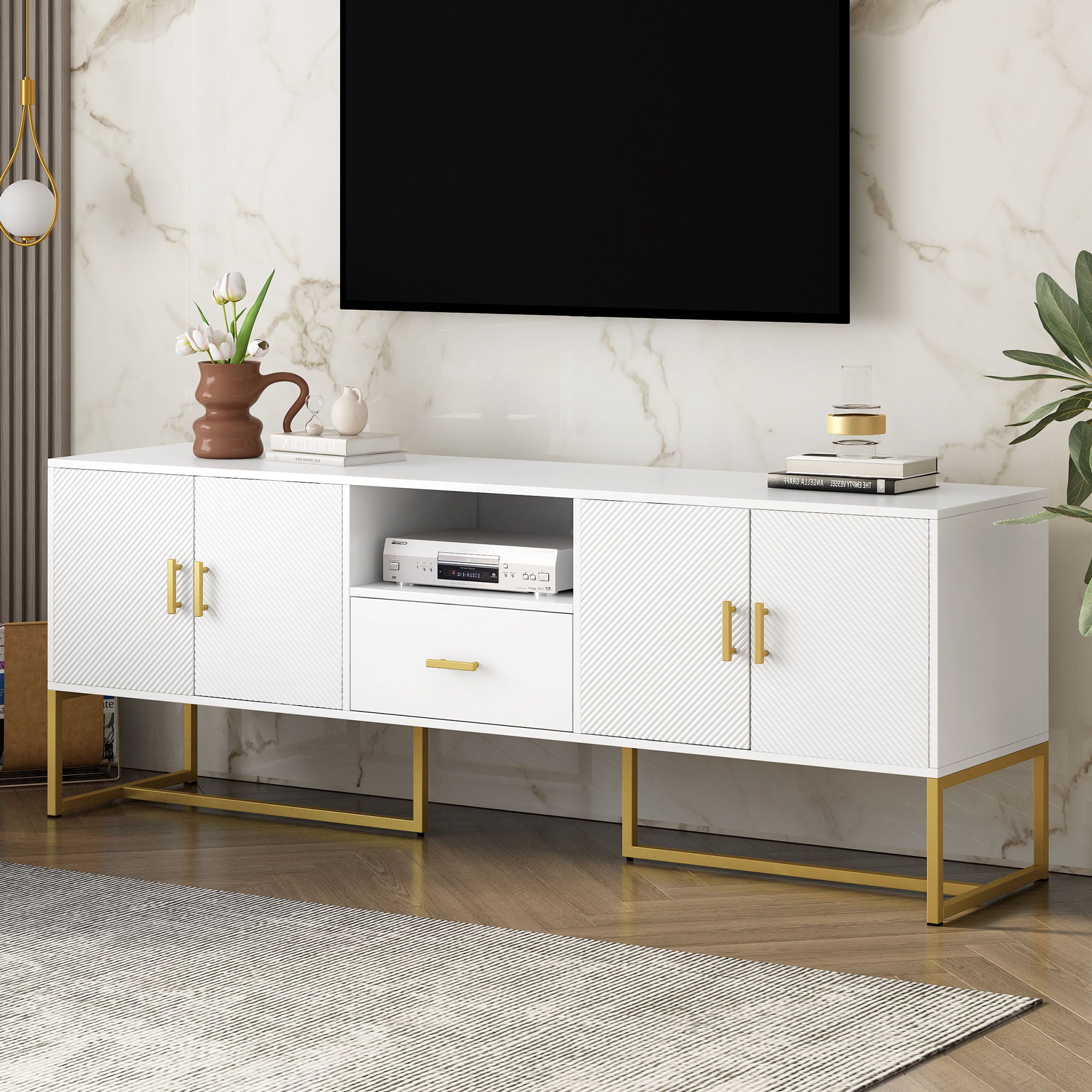 U-Can - TV Cabinet With 1 Drawer, 2 Cabinets, Handles And Anti-Tip Device image 5