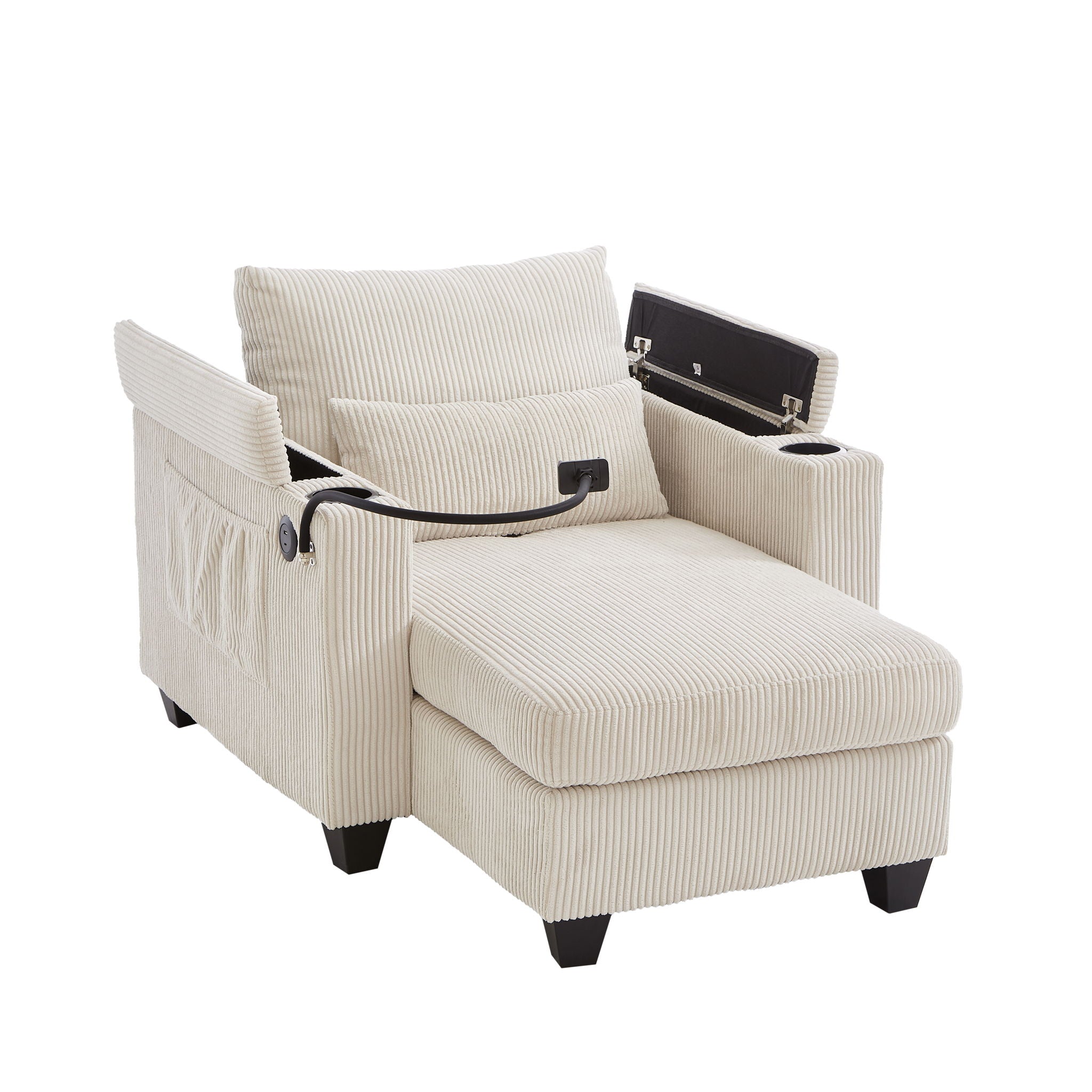 Oris Fur. - Convertible Chaise Lounge Sofa Chair With USB Ports, Cup Holders, Phone Holder And Storage image 8