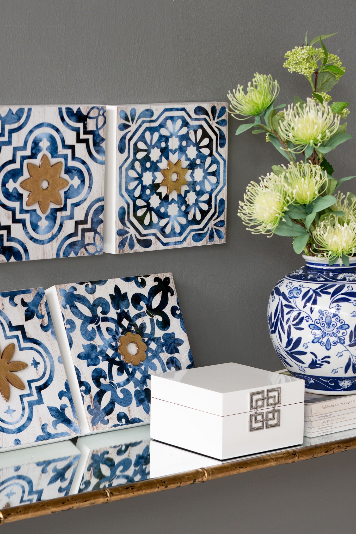 Evergreen Decor - Abstract, And Wall Decor Accents (Set of 4) - White / Blue image 1