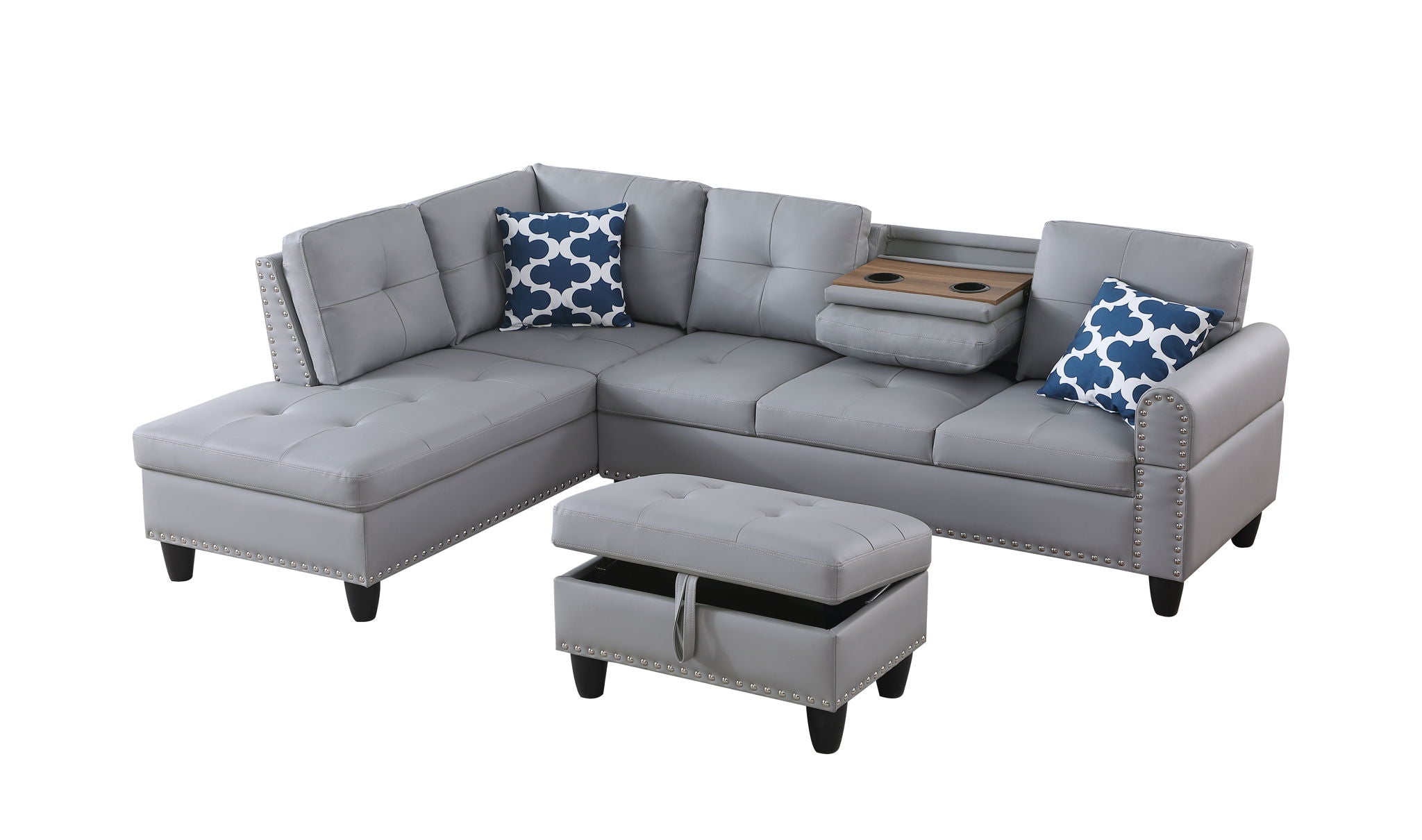 Urban Retreats - Irine - Faux Leather Sectional Sofa With Ottoman - Gray image 4