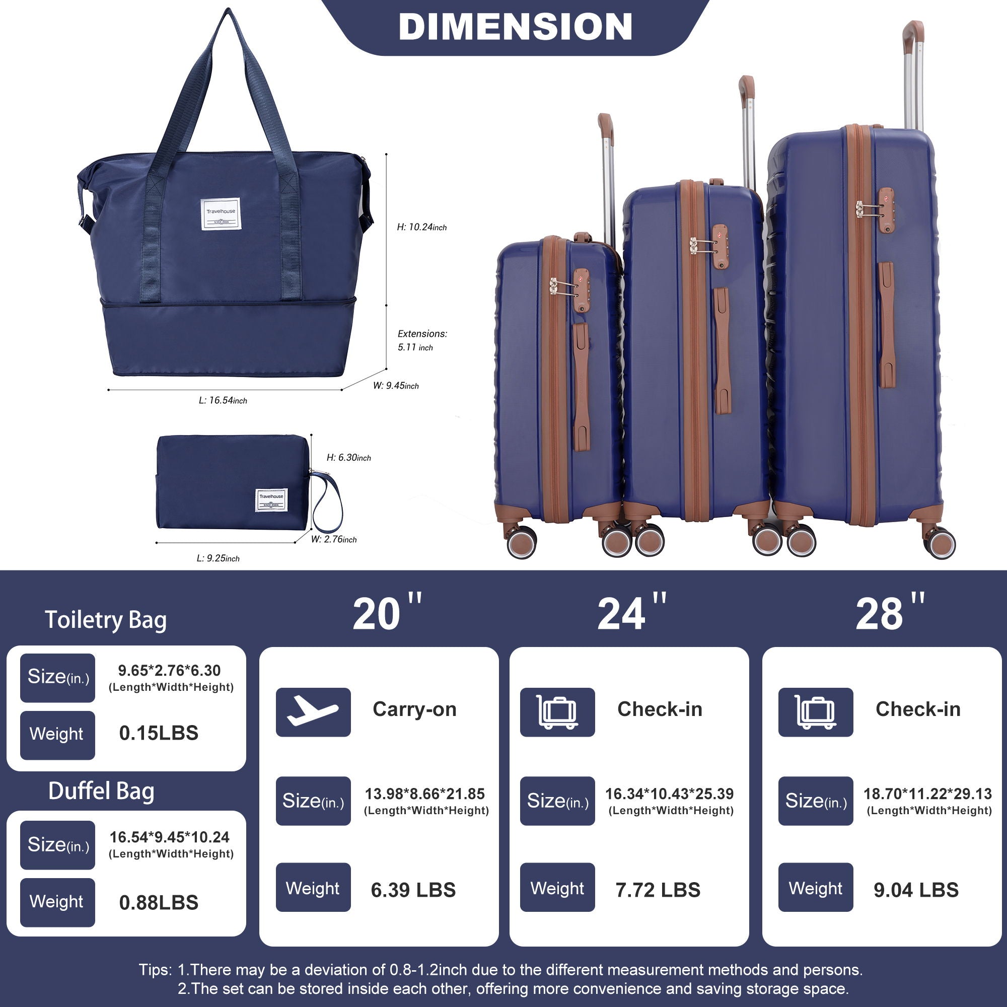 TravelHouse - 5 Piece Set Hardshell Carry On Luggage Set With Tsa Lock image 18