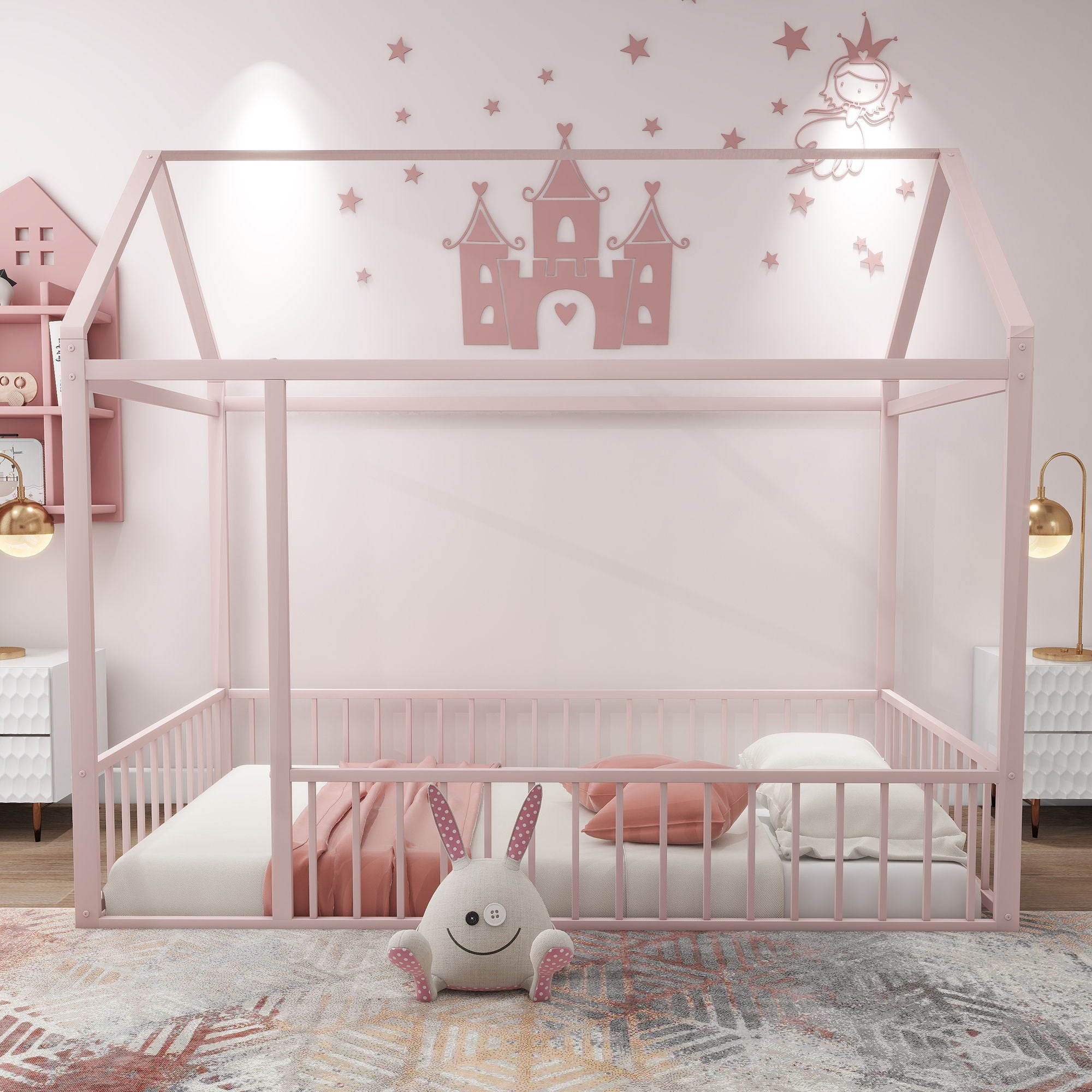 Halcyon Home - Metal Bed House Bed Frame With Fence image 1