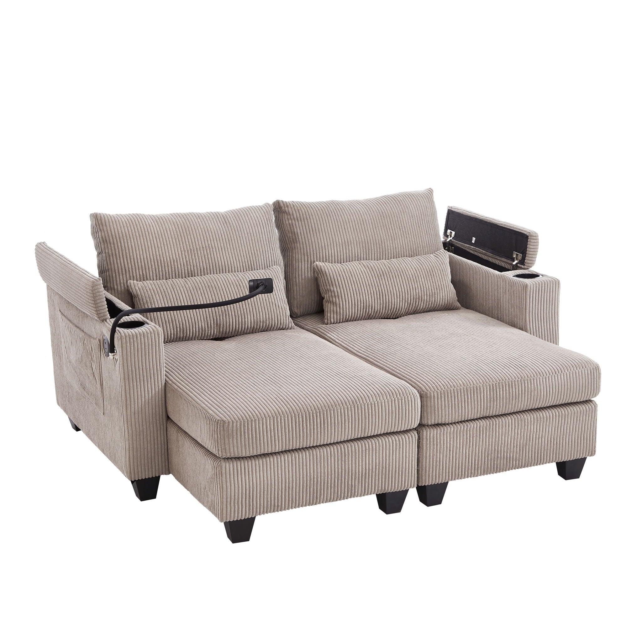 Oris Fur. - Convertible Chaise Lounge Sofa Chair With USB Ports, Cup Holders, Phone Holder And Storage image 5