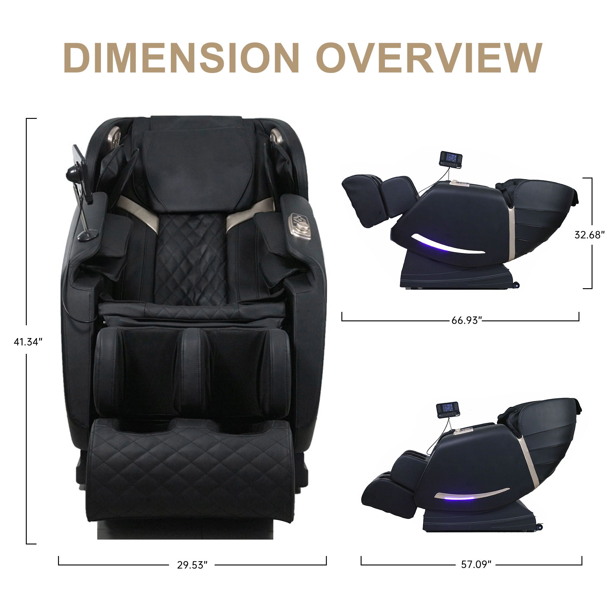 Tinsen Health - Full Body Massage Chair With Zero Gravity Recliner, With Two Control Panel: Smart Large Screen & Rotary Switch, Spot Kneading And Heating - Black image 2