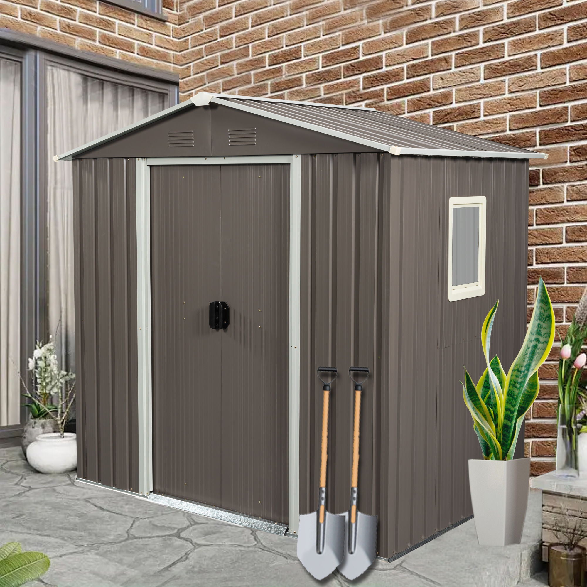 WWC - Outdoor Metal Storage Shed With Window image 3
