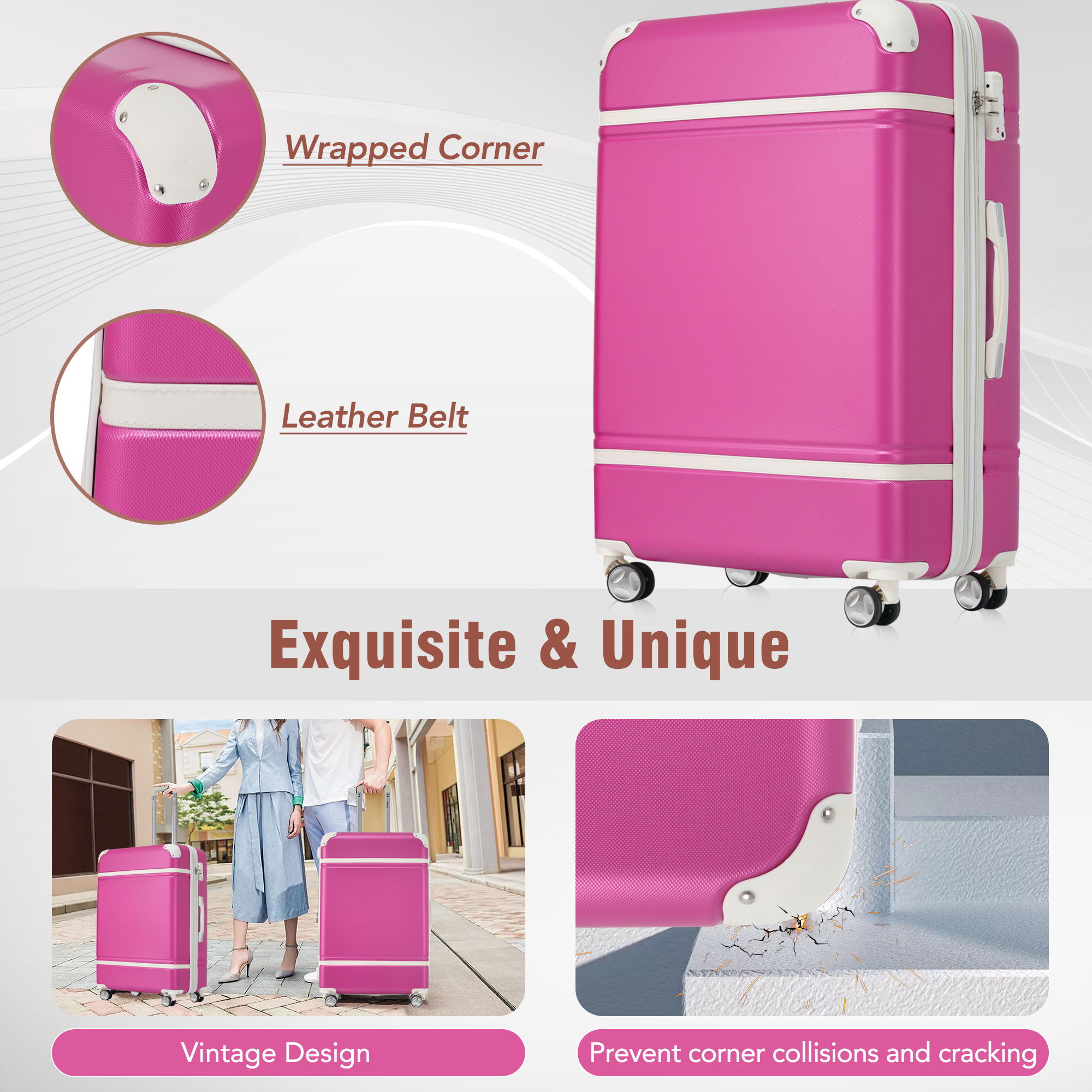 SUM Luggage - Hardshell Luggage Sets 4 Pieces 20" / 24" / 28" Luggages And Cosmetic Case Spinner Suitcase With Tsa Lock Lightweight image 15