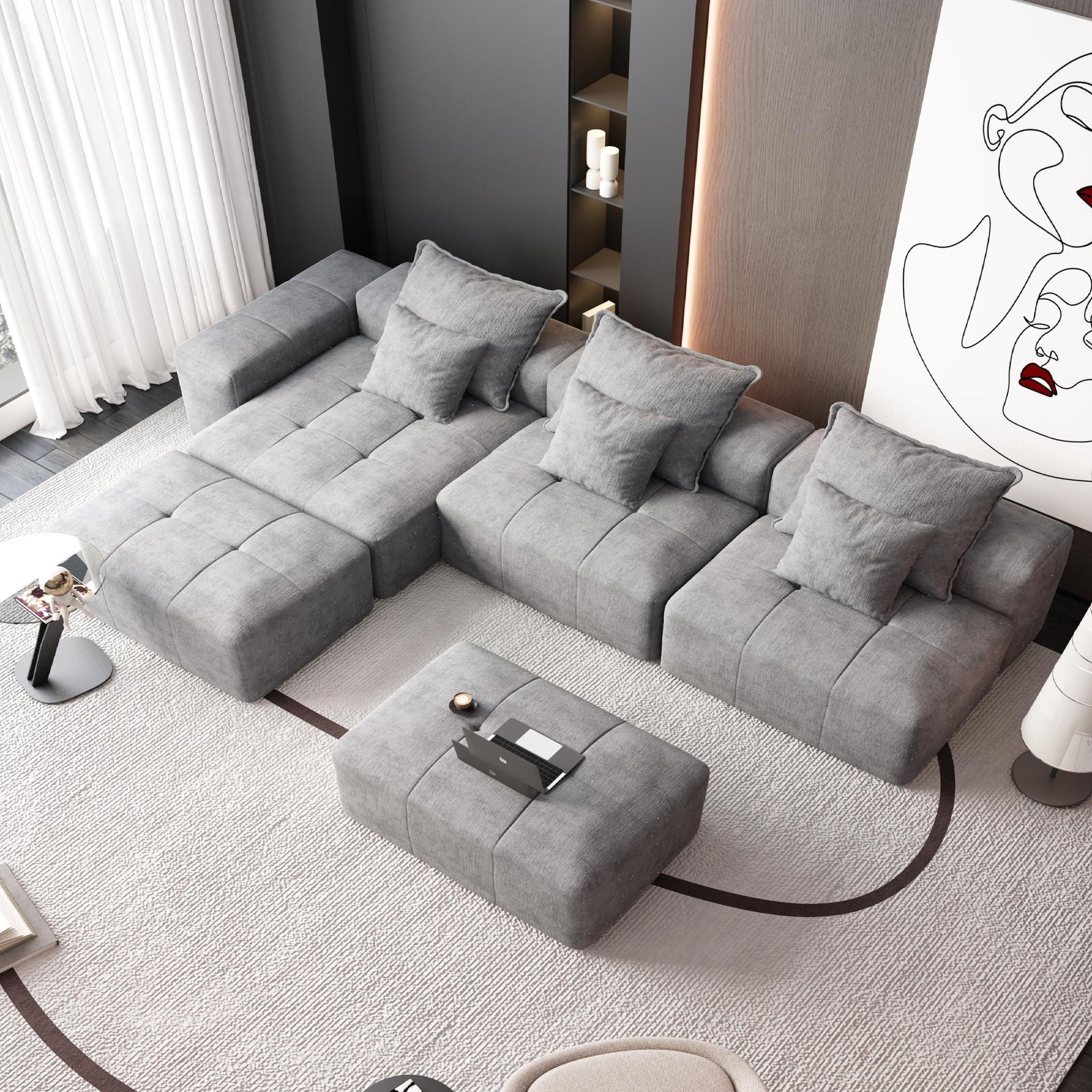 Bobby Furniture - Modern Oversized Diy Combination Modular Sectional Sofa With Pillows image 44