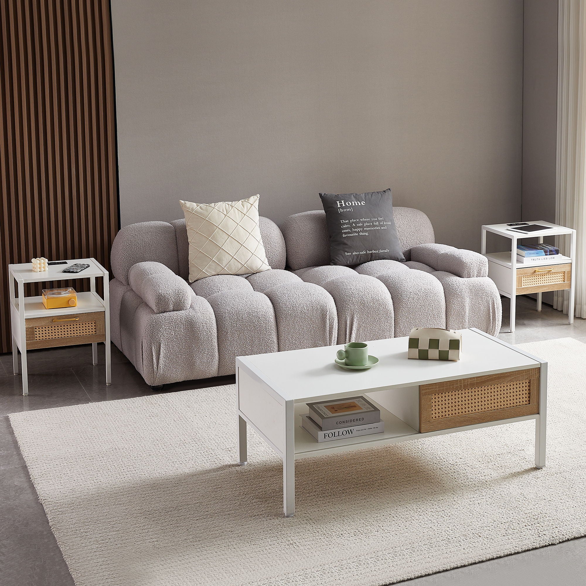 SYA Furniture - Rattan End Table With Power Outlet & USB Ports, Modern Nightstand With Drawer And Metal Legs, Side Table For Living Room, Bedroom image 13