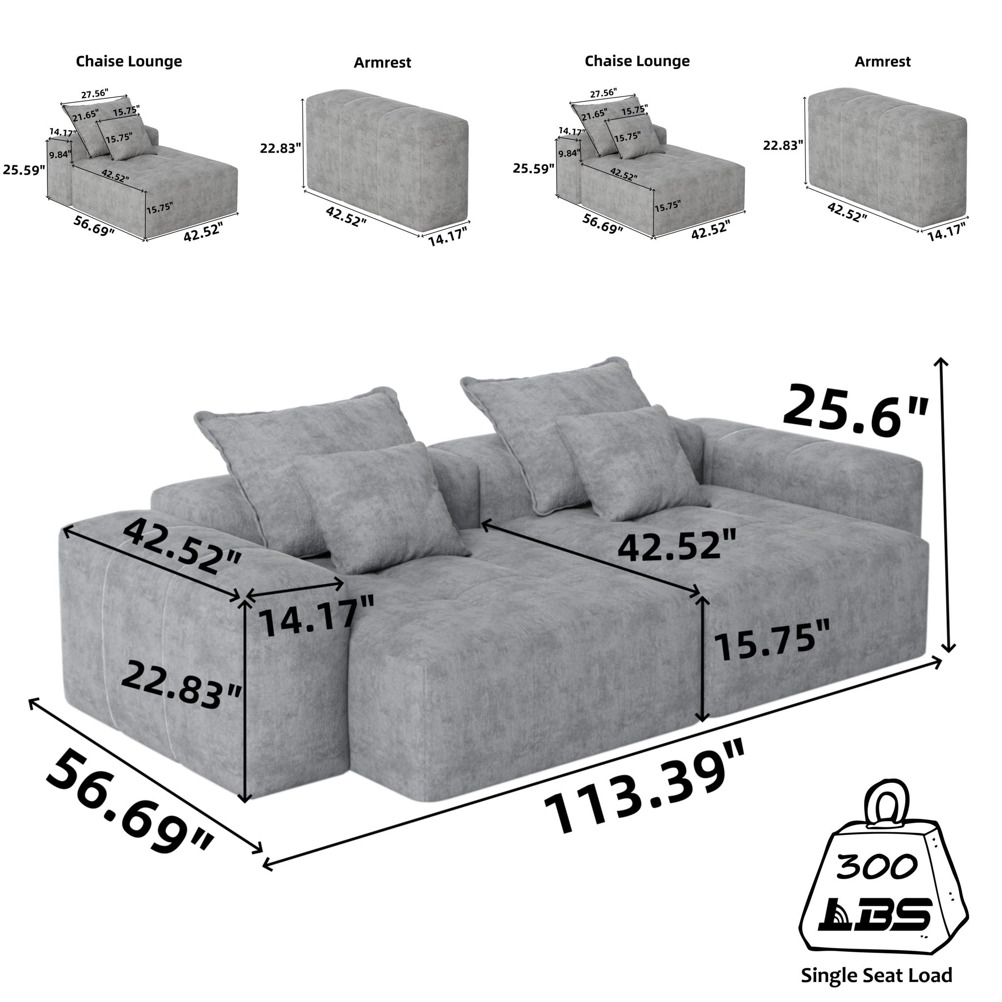 Bobby Furniture - Modern Oversized Diy Combination Modular Sectional Sofa With Pillows image 66