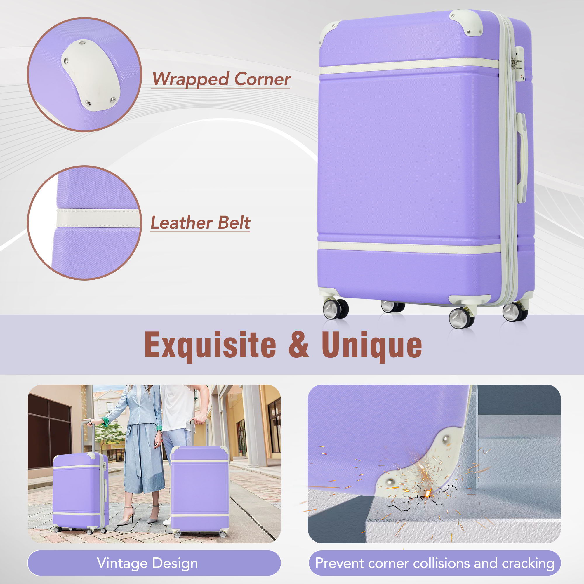 SUM Luggage - Hardshell Luggage Sets 4 Pieces 20" / 24" / 28" Luggages And Cosmetic Case Spinner Suitcase With Tsa Lock Lightweight image 18