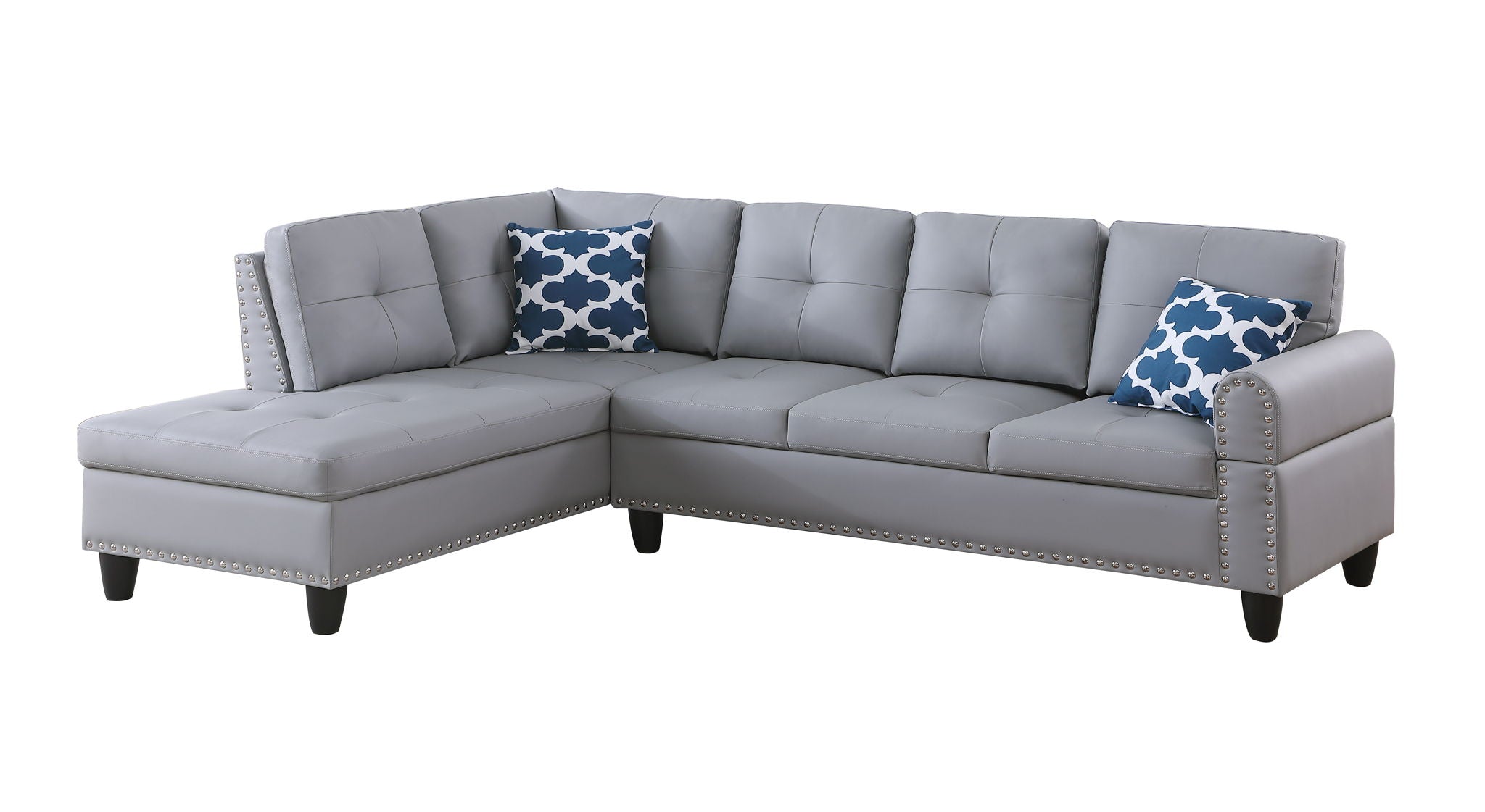 Urban Retreats - Irine - Faux Leather Sectional Sofa With Ottoman - Gray image 3