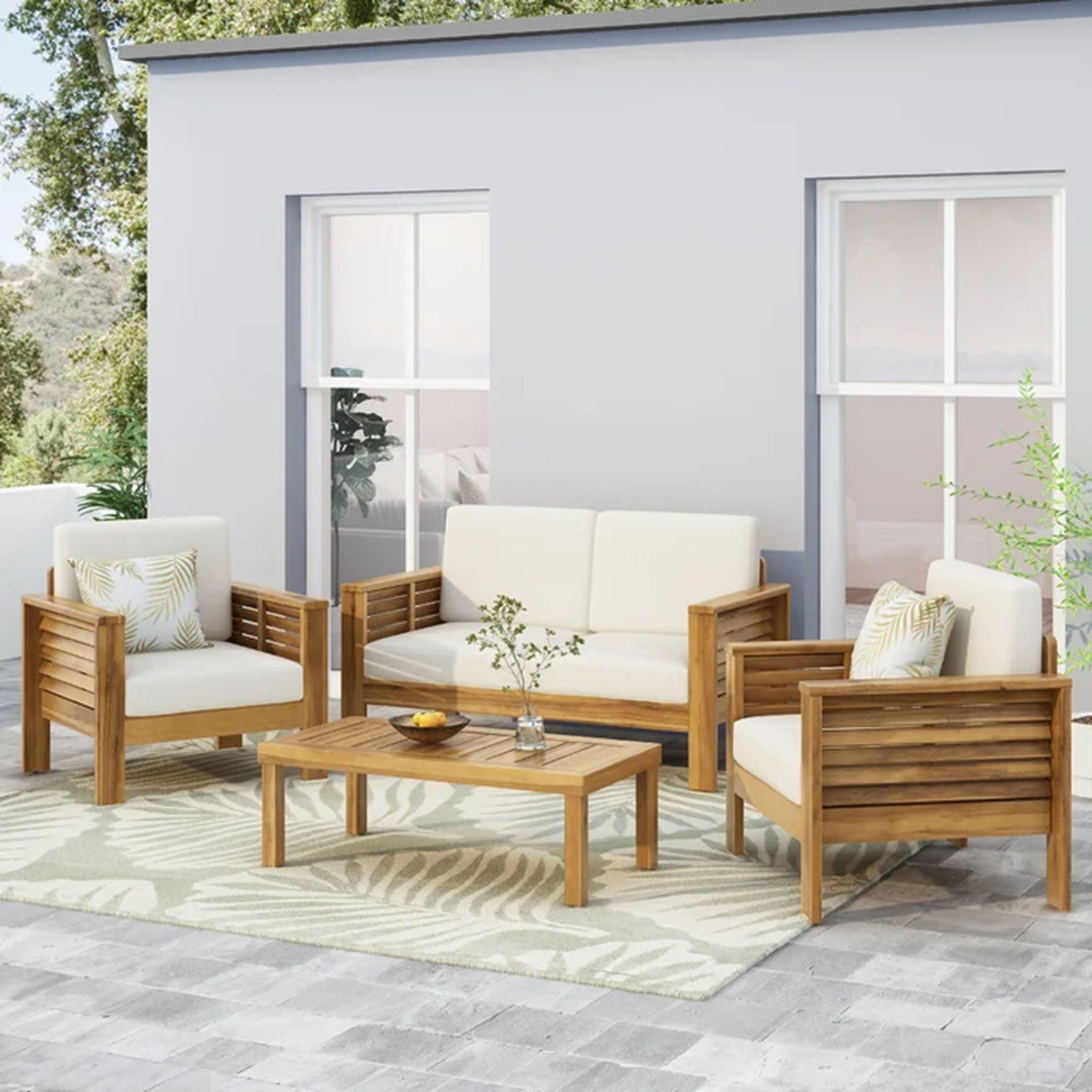 Onfind - Acacia Wood Loveseat And Coffee Table Set With Cushions image 8