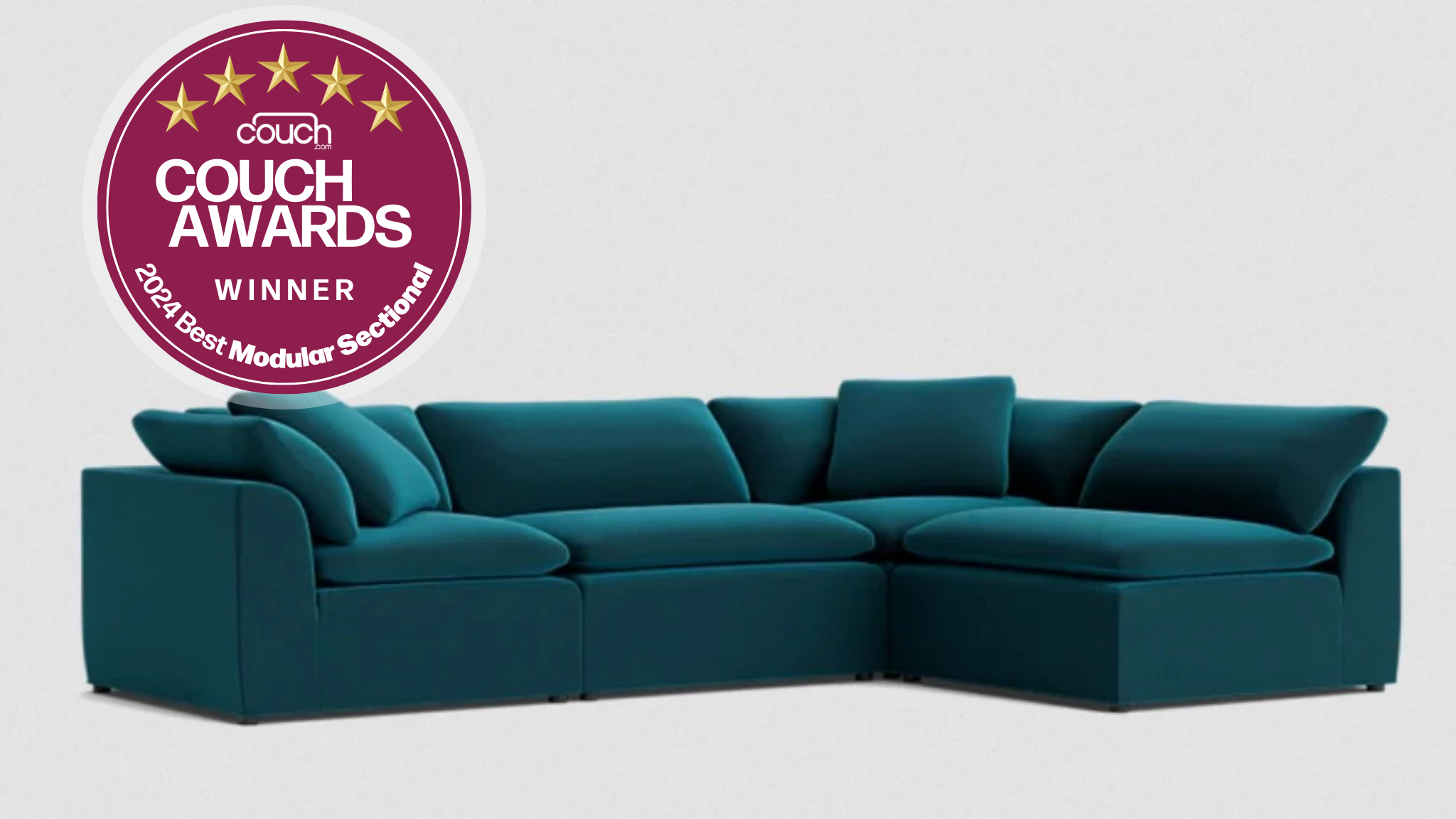 Teal velvet L-shaped sofa