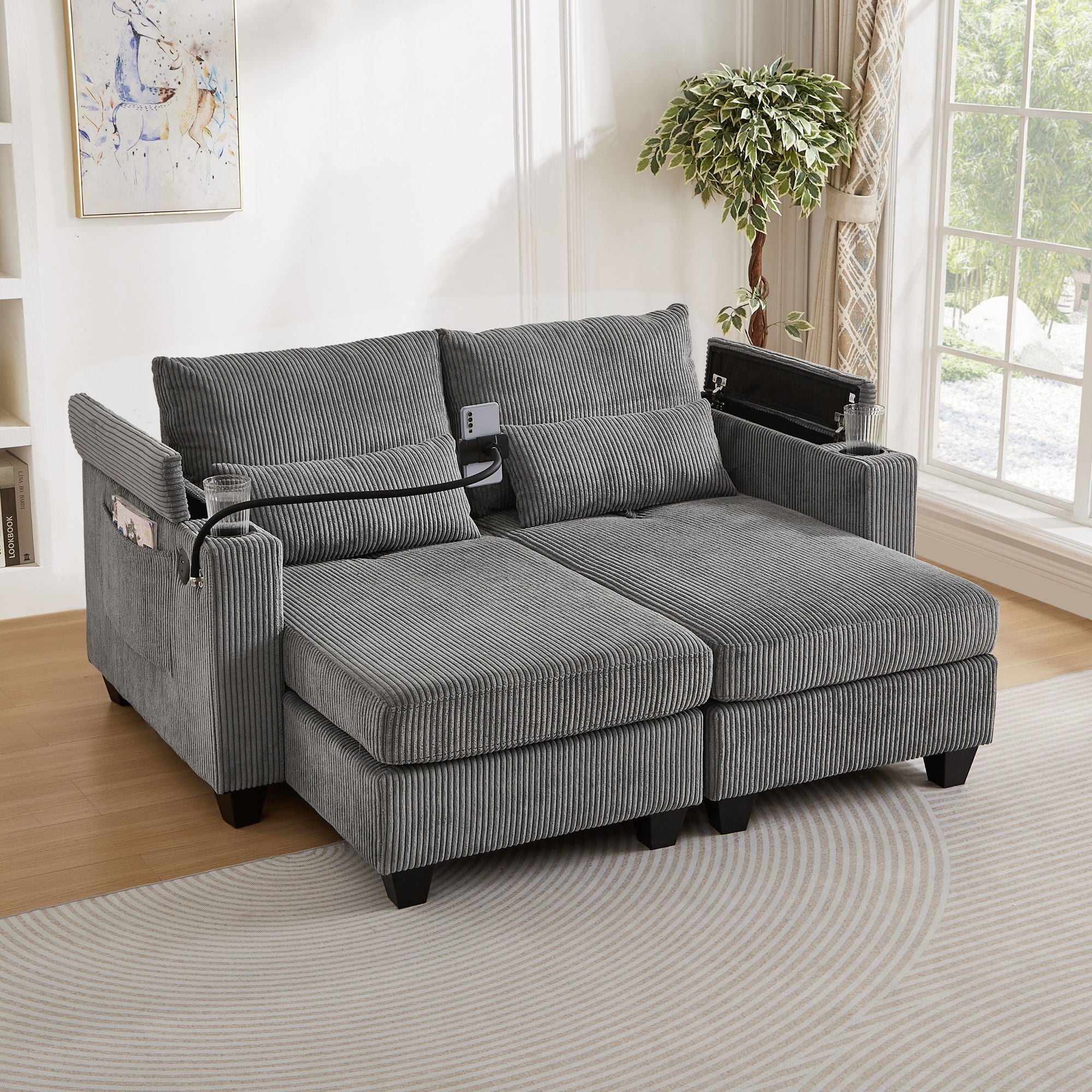 Oris Fur. - Convertible Chaise Lounge Sofa Chair With USB Ports, Cup Holders, Phone Holder And Storage image 11