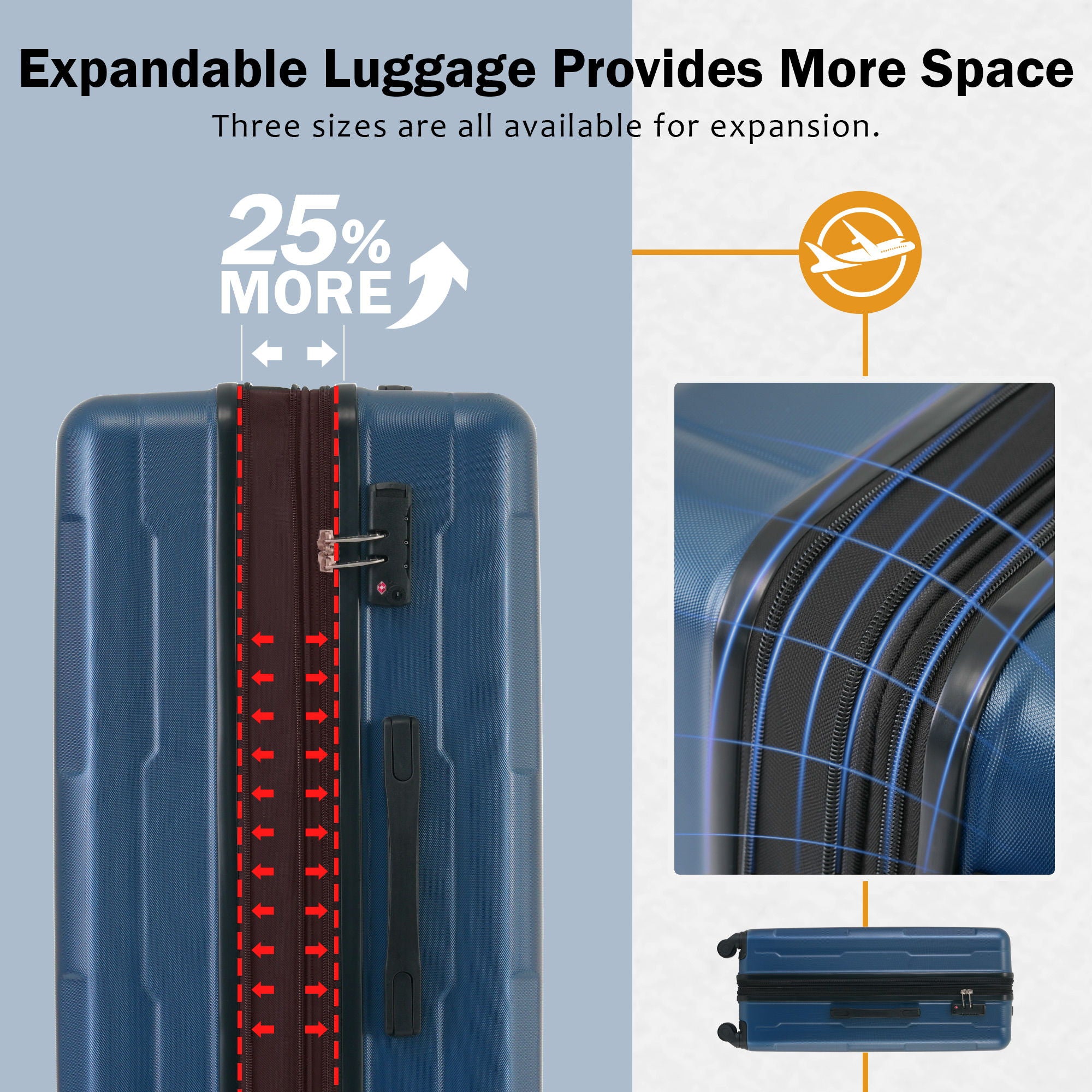 SUM Luggage - 2 Piece Luggage Set With Bags Expanable Spinner Wheels ABS Lightweight Suitcase With Tsa Lock 20" / 24" image 2