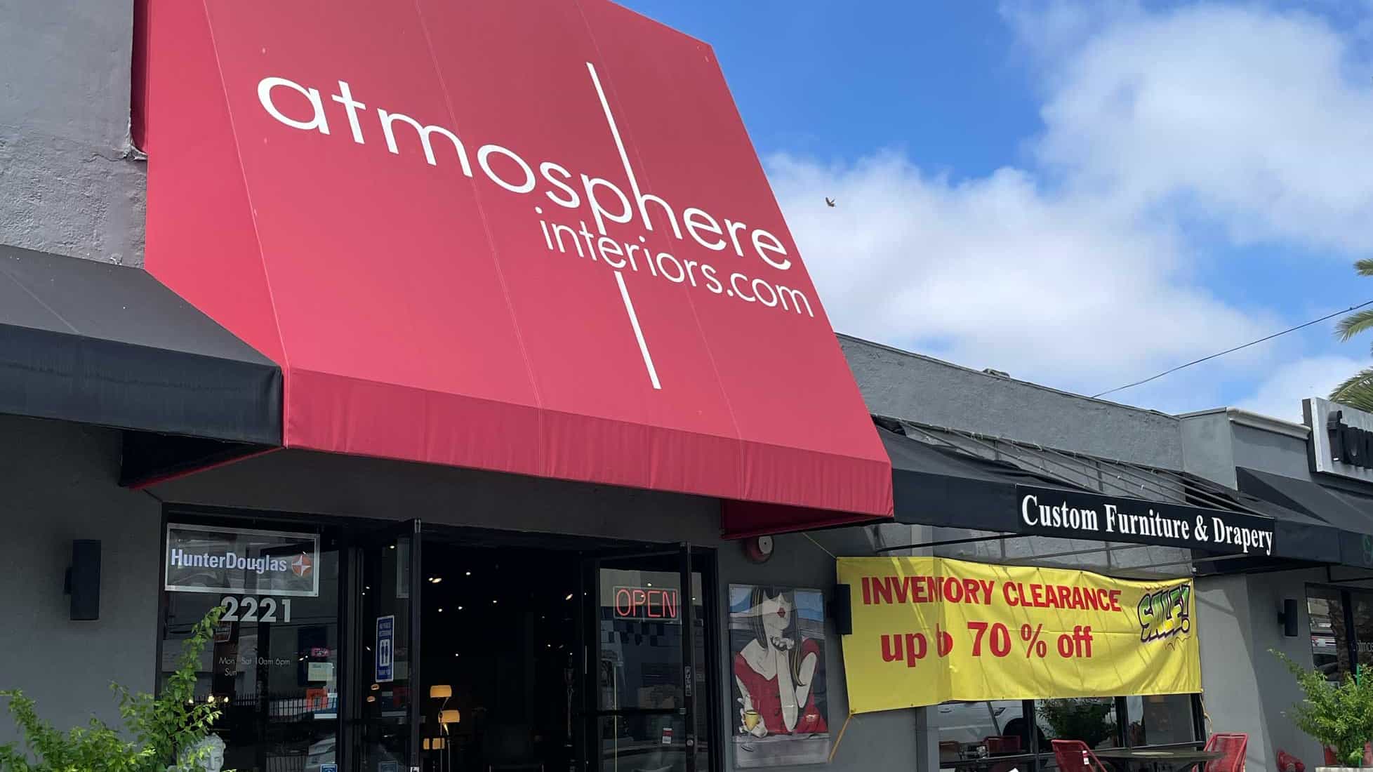 The exterior of Atmosphere Interiors retail furniture store in Los Angeles