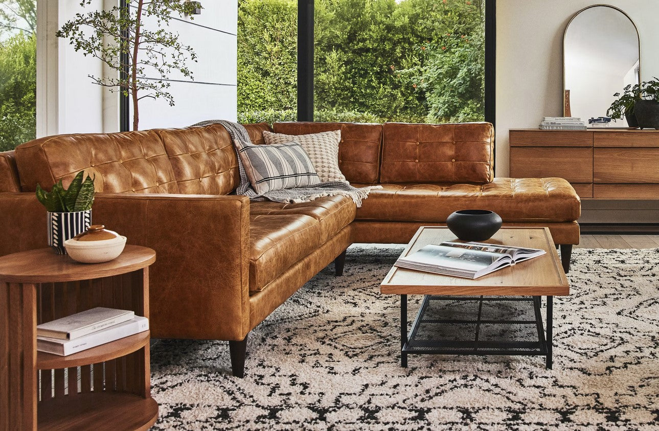 Eliot Leather Sectional with Bumper