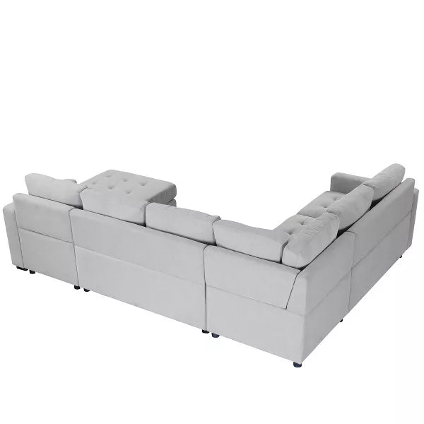 Target - 108" Pull-Out Sleeper Sofa Couches, Upholstered Modular Sectional Sofa with USB and Type-C Interfaces - ModernLuxe image 9