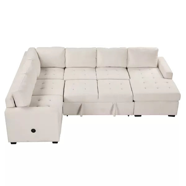 Target - 108" Pull-Out Sleeper Sofa Couches, Upholstered Modular Sectional Sofa with USB and Type-C Interfaces - ModernLuxe image 1