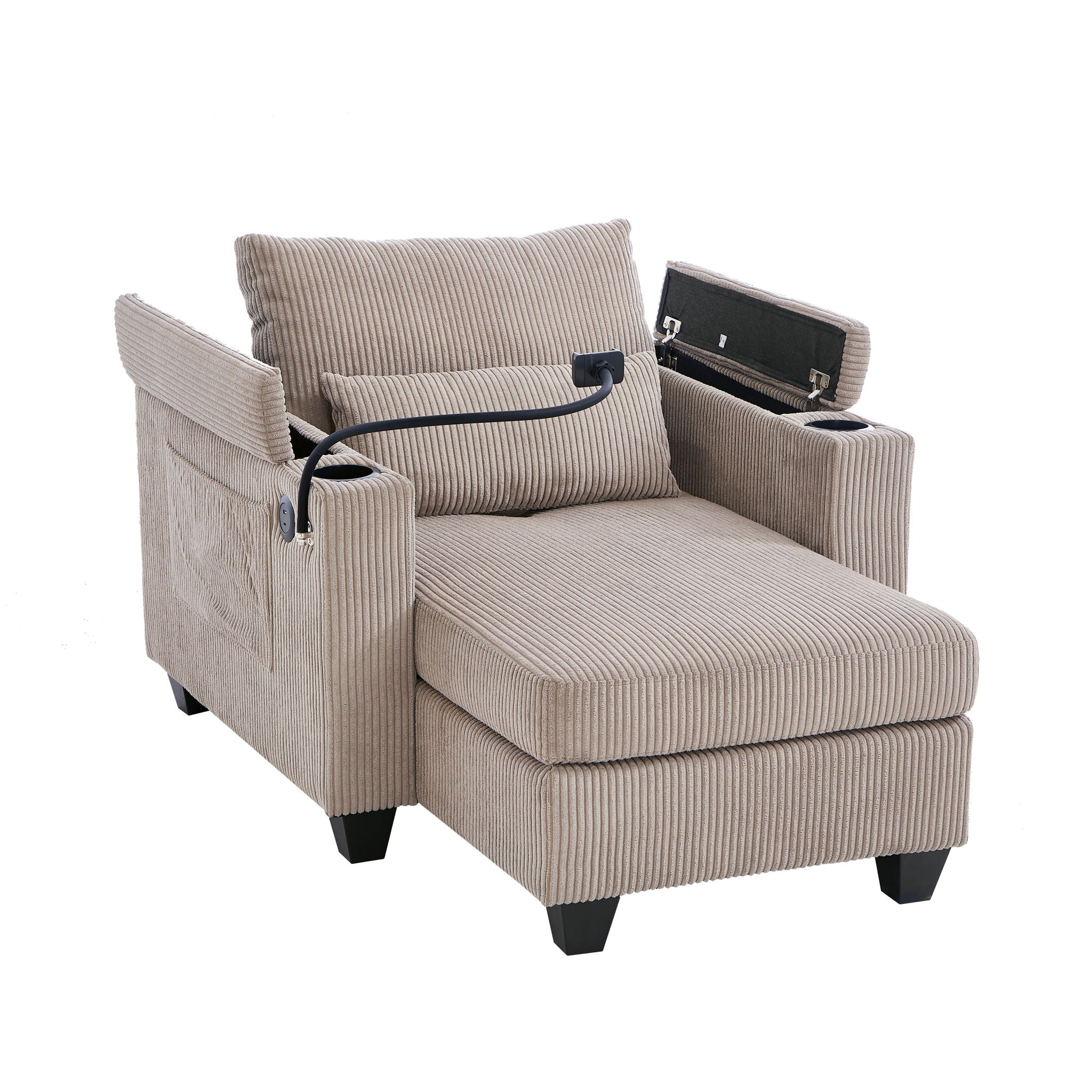 Oris Fur. - Convertible Chaise Lounge Sofa Chair With USB Ports, Cup Holders, Phone Holder And Storage image 21