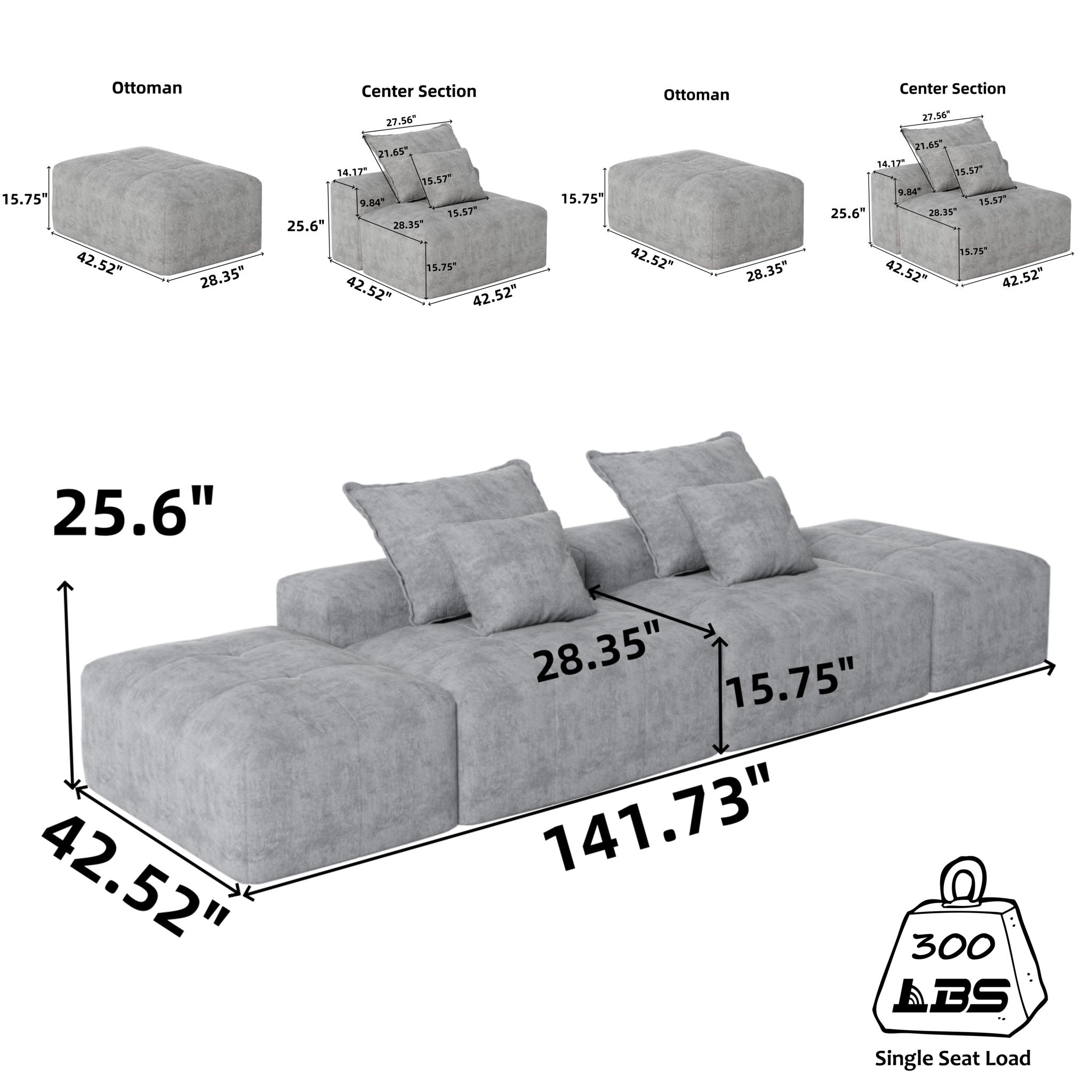 Bobby Furniture - Modern Oversized Diy Combination Modular Sectional Sofa With Pillows image 8