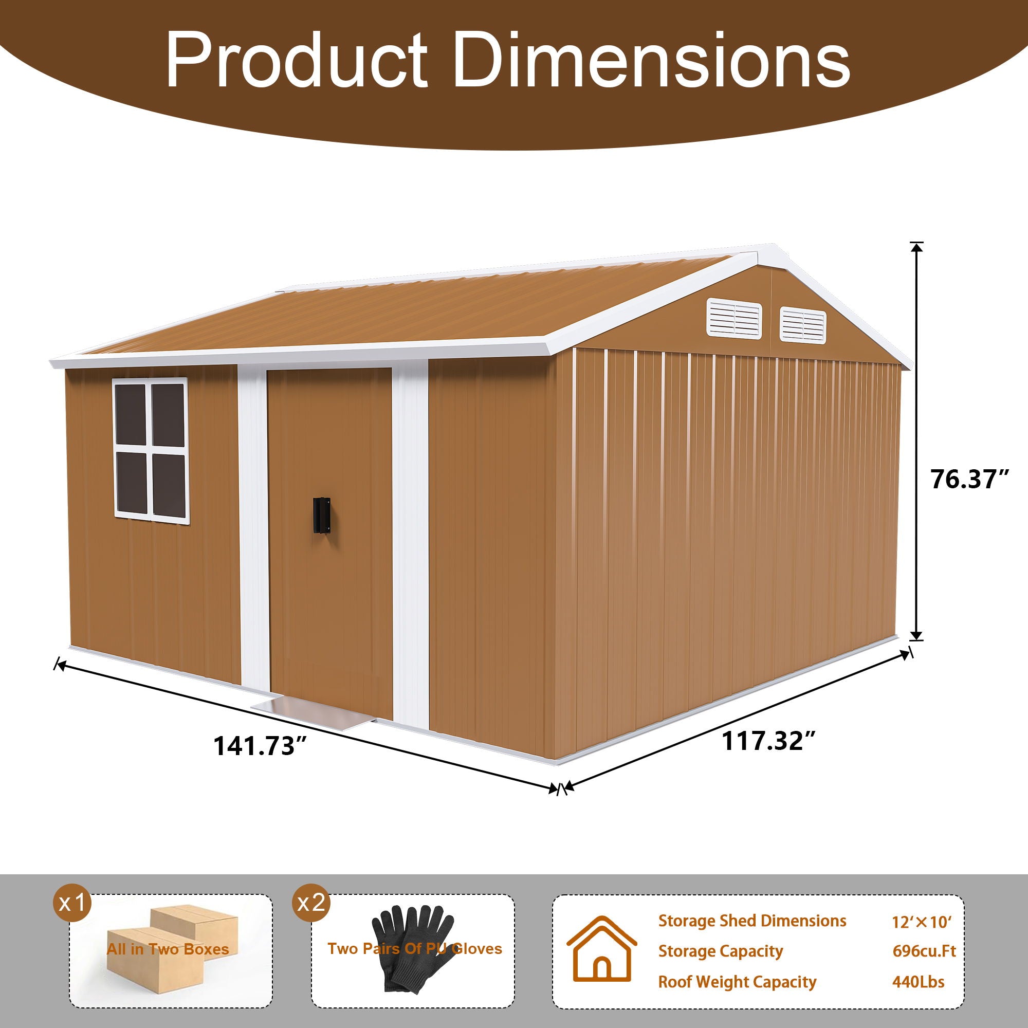 Furniture Specialist - Heavy Duty Metal Storage Shed With Windows And Lockable Door, Weatherproof Outdoor Garden Shed image 6