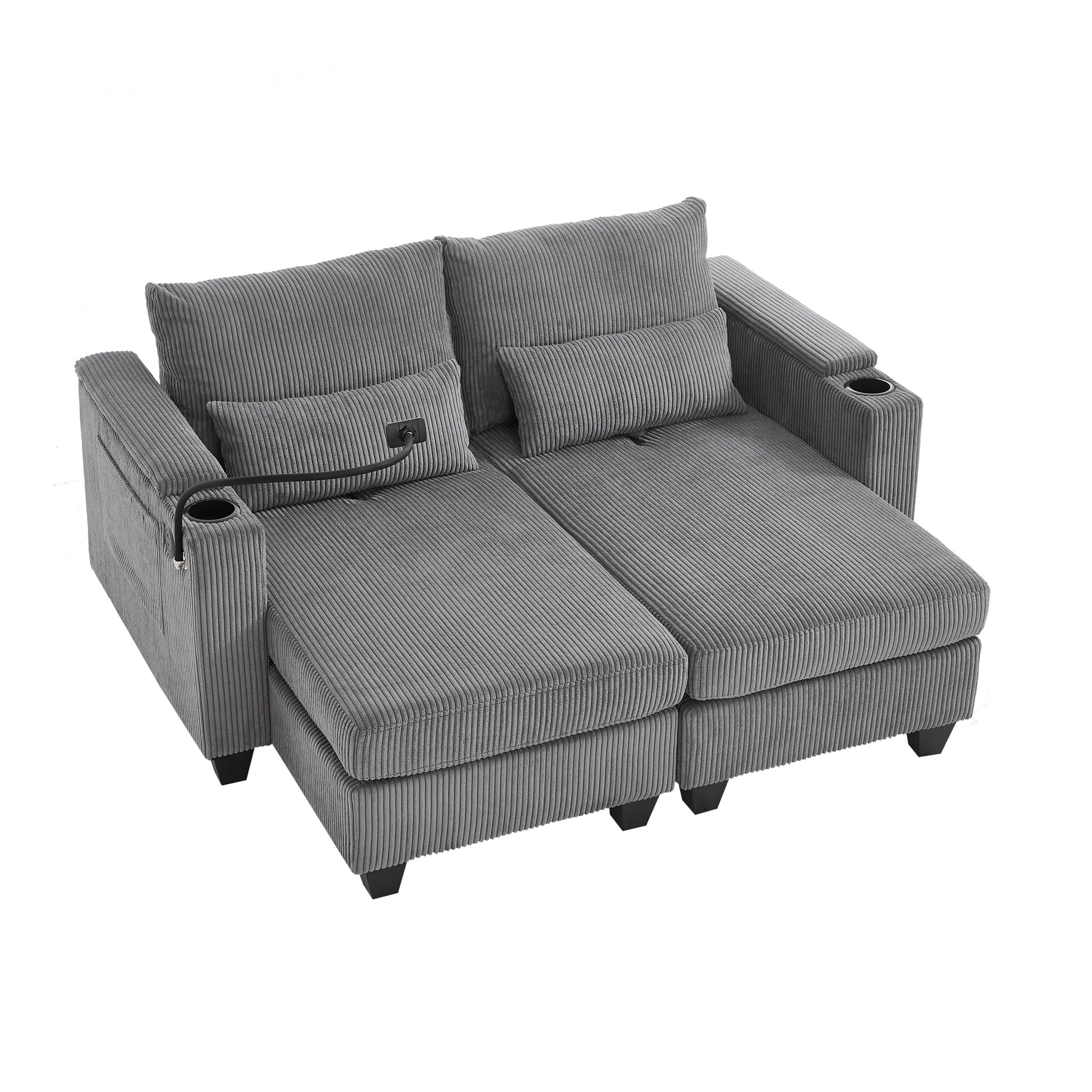 Oris Fur. - Convertible Chaise Lounge Sofa Chair With USB Ports, Cup Holders, Phone Holder And Storage image 14
