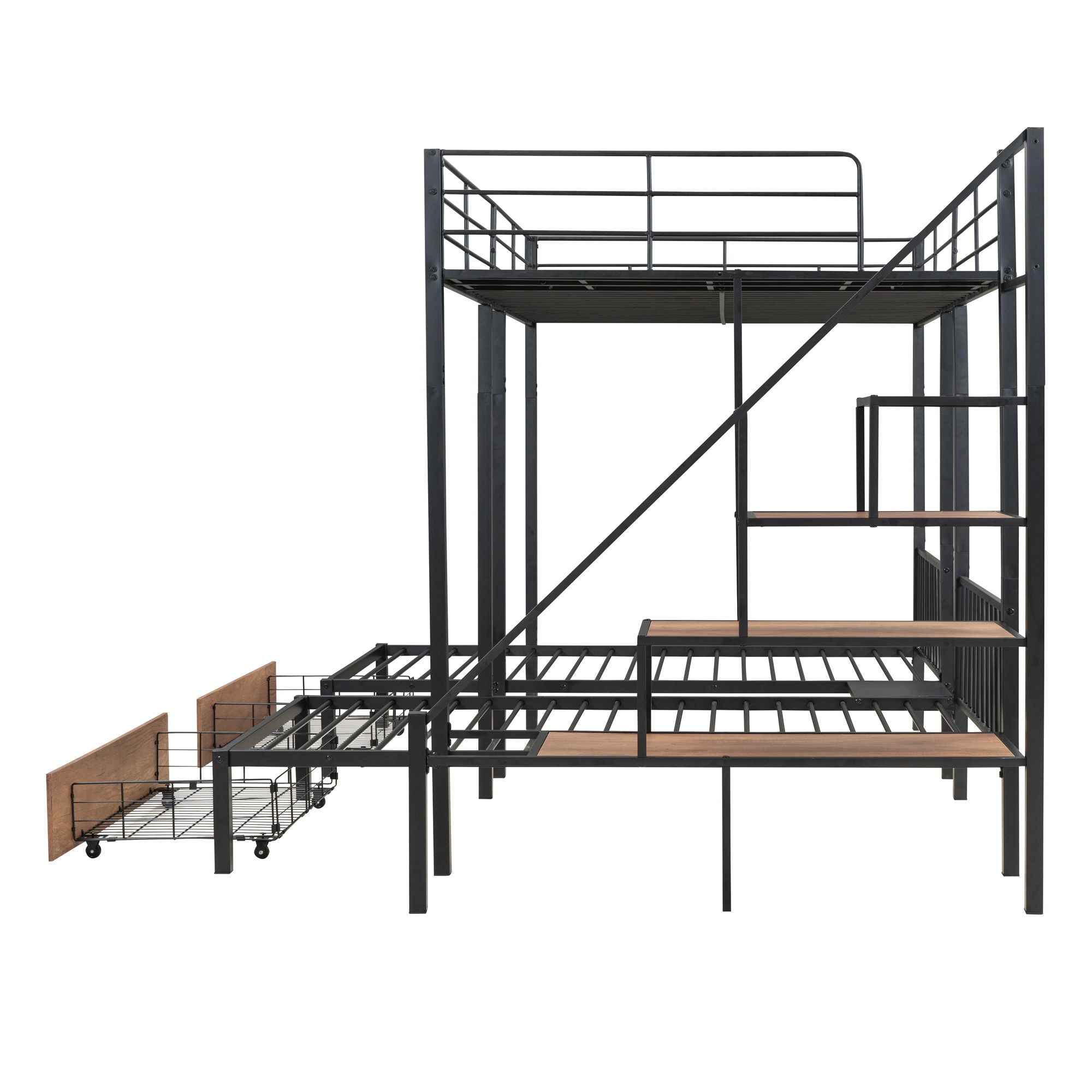 Halcyon Home - Full Over Twin-Twin Triple Bunk Bed With Drawers And Staircase - Black image 4