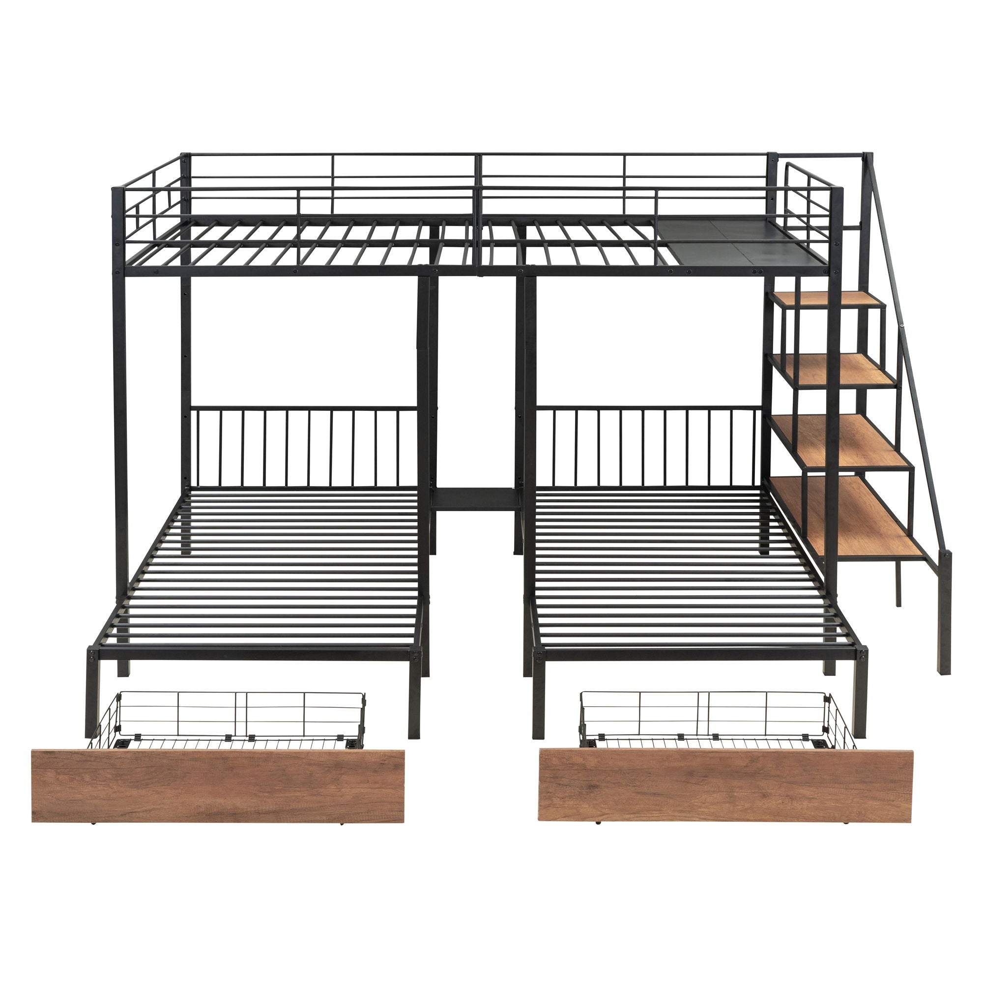 Halcyon Home - Full Over Twin-Twin Triple Bunk Bed With Drawers And Staircase - Black image 3