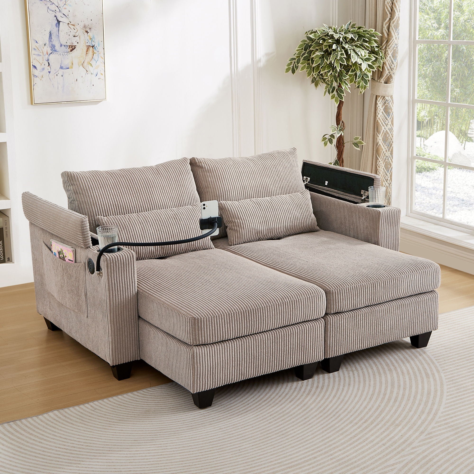 Oris Fur. - Convertible Chaise Lounge Sofa Chair With USB Ports, Cup Holders, Phone Holder And Storage image 16