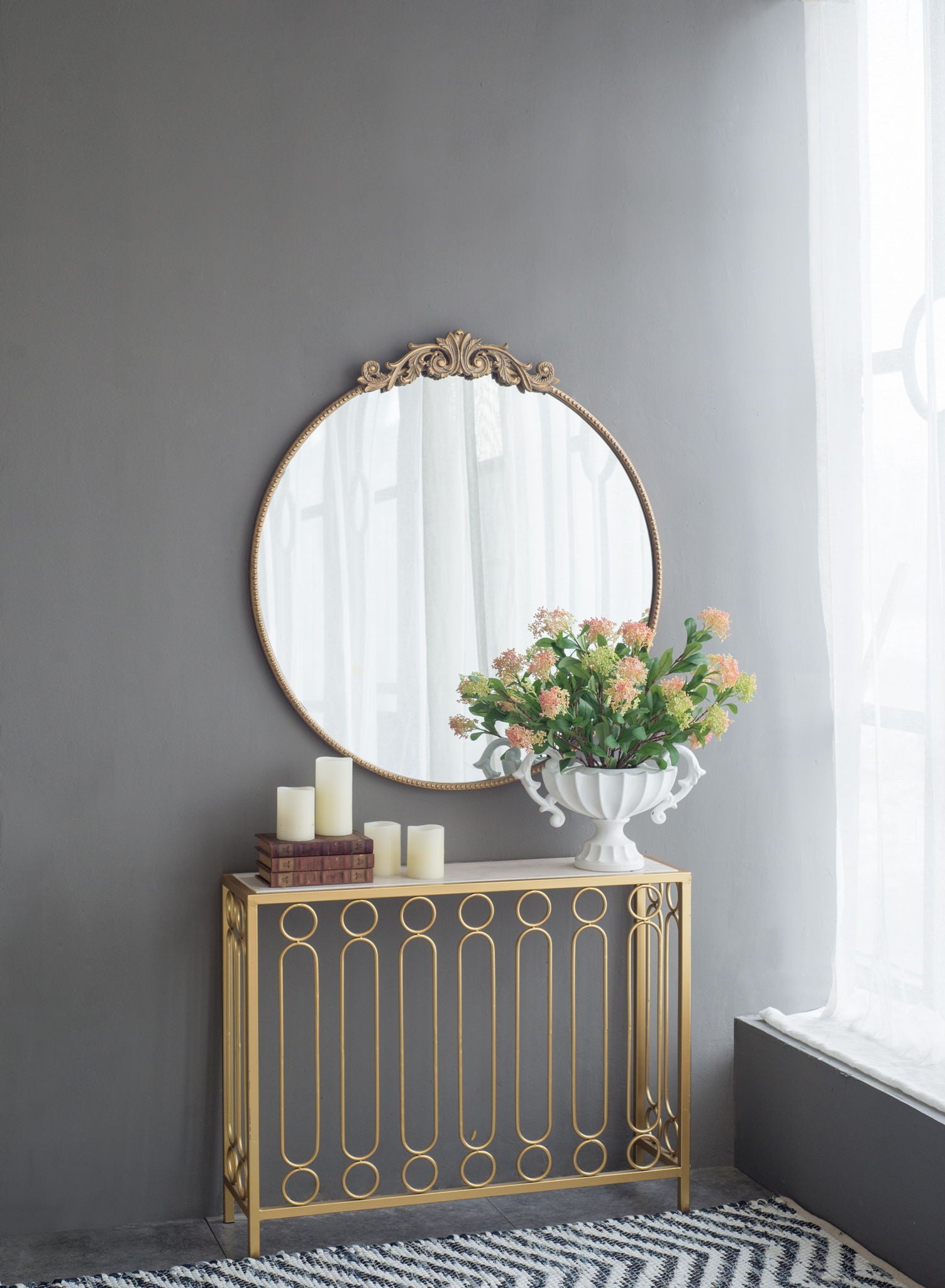 Evergreen Decor - Classic Design Mirror With Baroque Inspired Frame For Bathroom, Entryway Console Lean Against Wall image 2