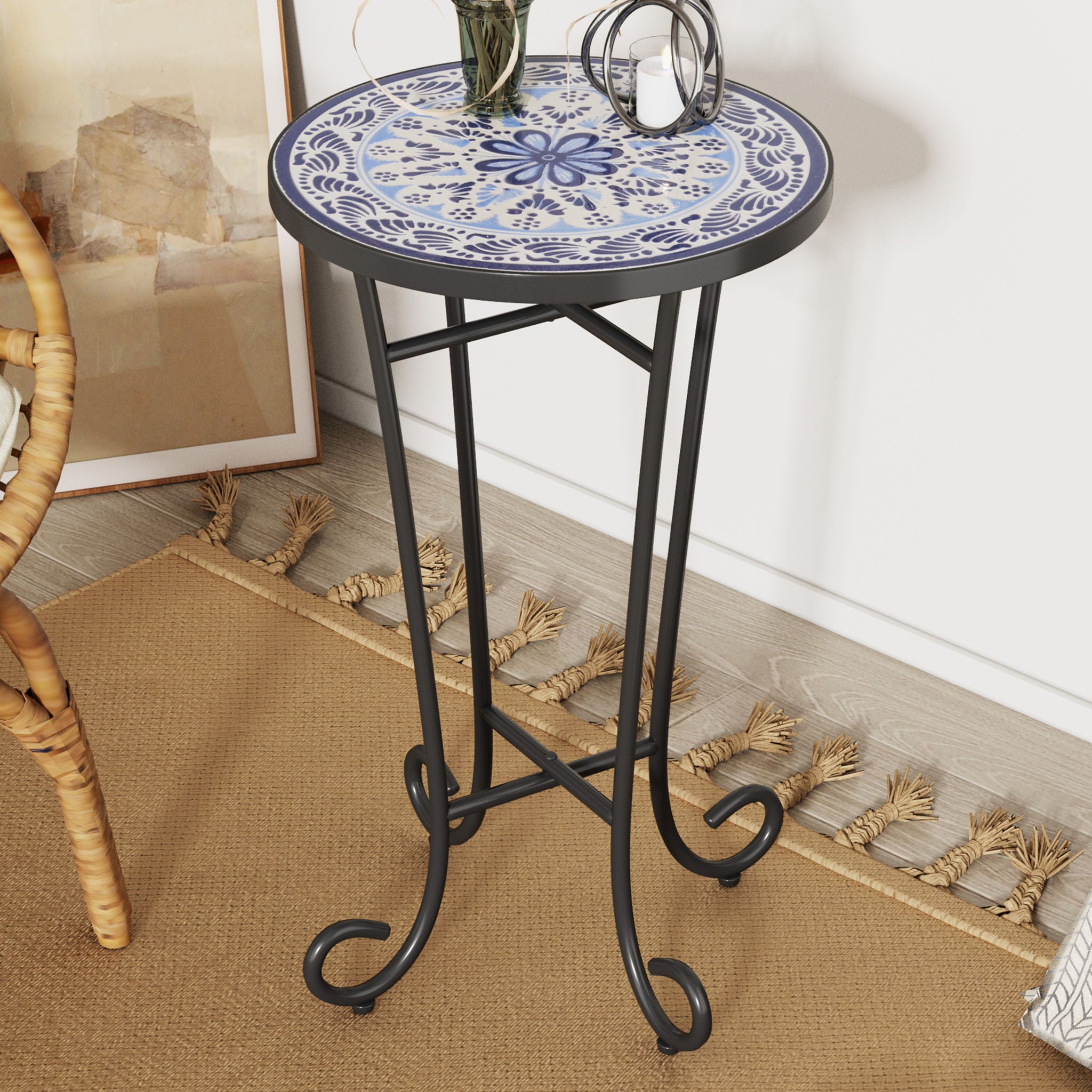 UHome - French Country Patio Side Table With Vibrant Tile Top image 9