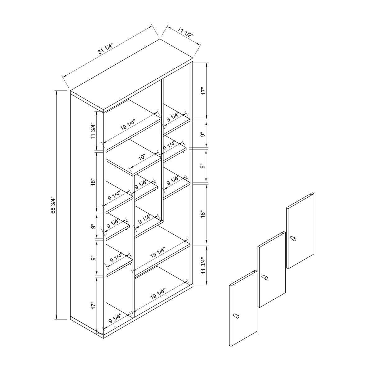 ID International, Inc. - Bookcase Display Storage Cabinet, Multi Shelves - Black / Distressed Gray image 1