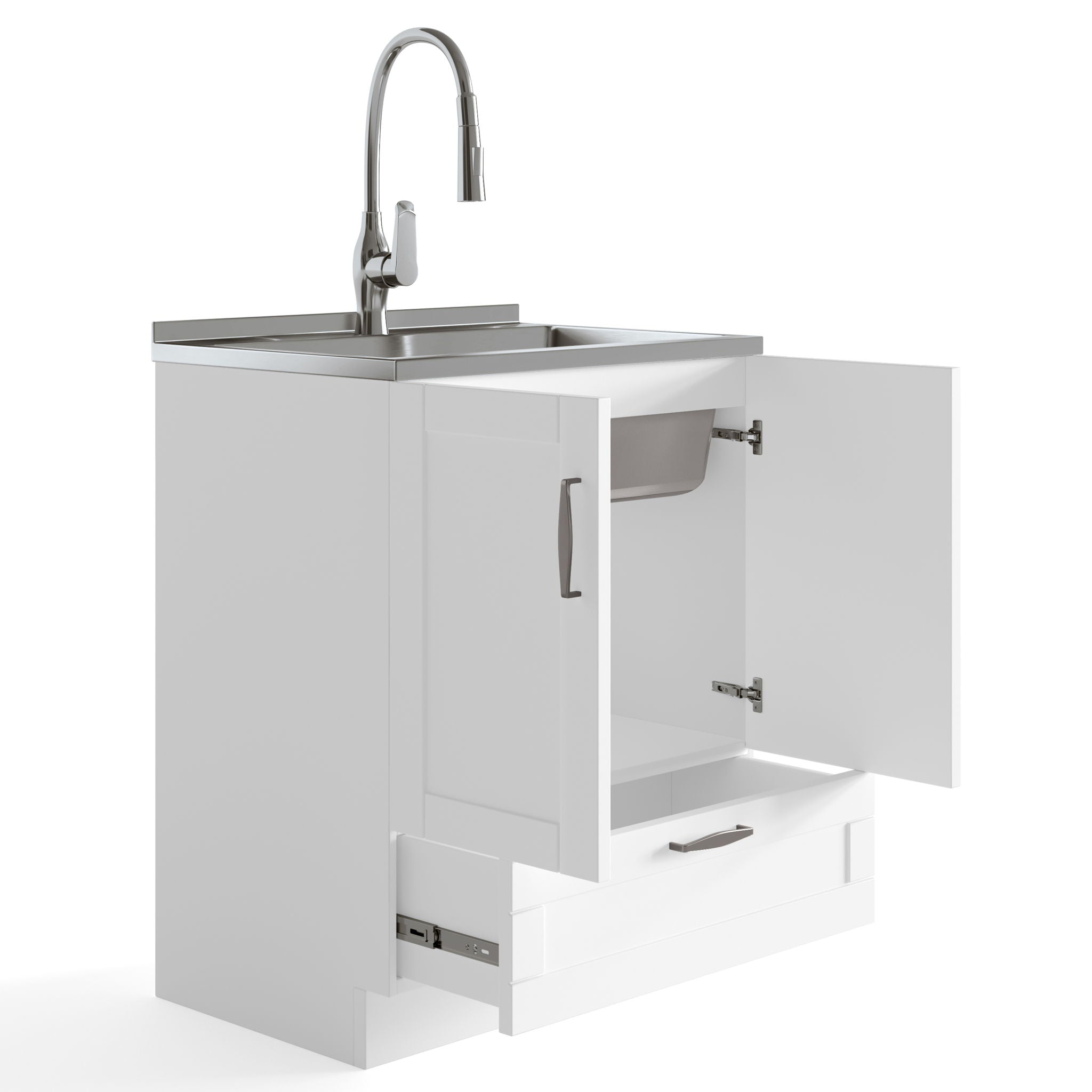 Simpli-Home - Reed - Deluxe Laundry Cabinet With Pull-Out Faucet And Stainless Steel Sink image 3