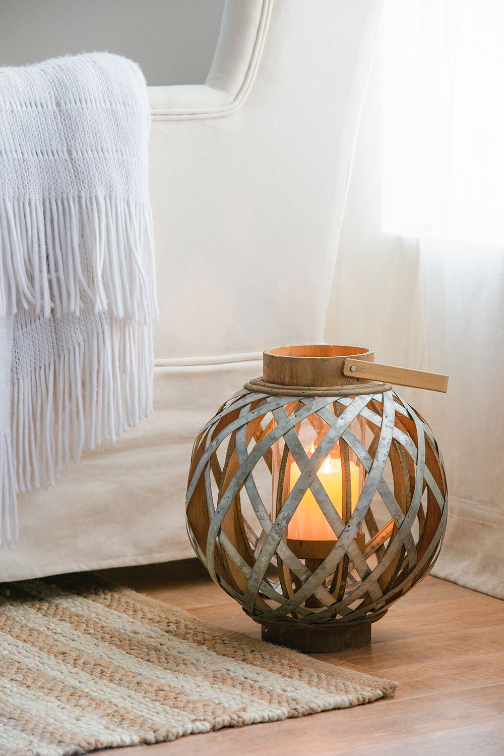 Evergreen Decor - Decorative Lantern With Handle, Wooden Lantern For Indoor Outdoor, Home Garden, Wedding - Silver image 2
