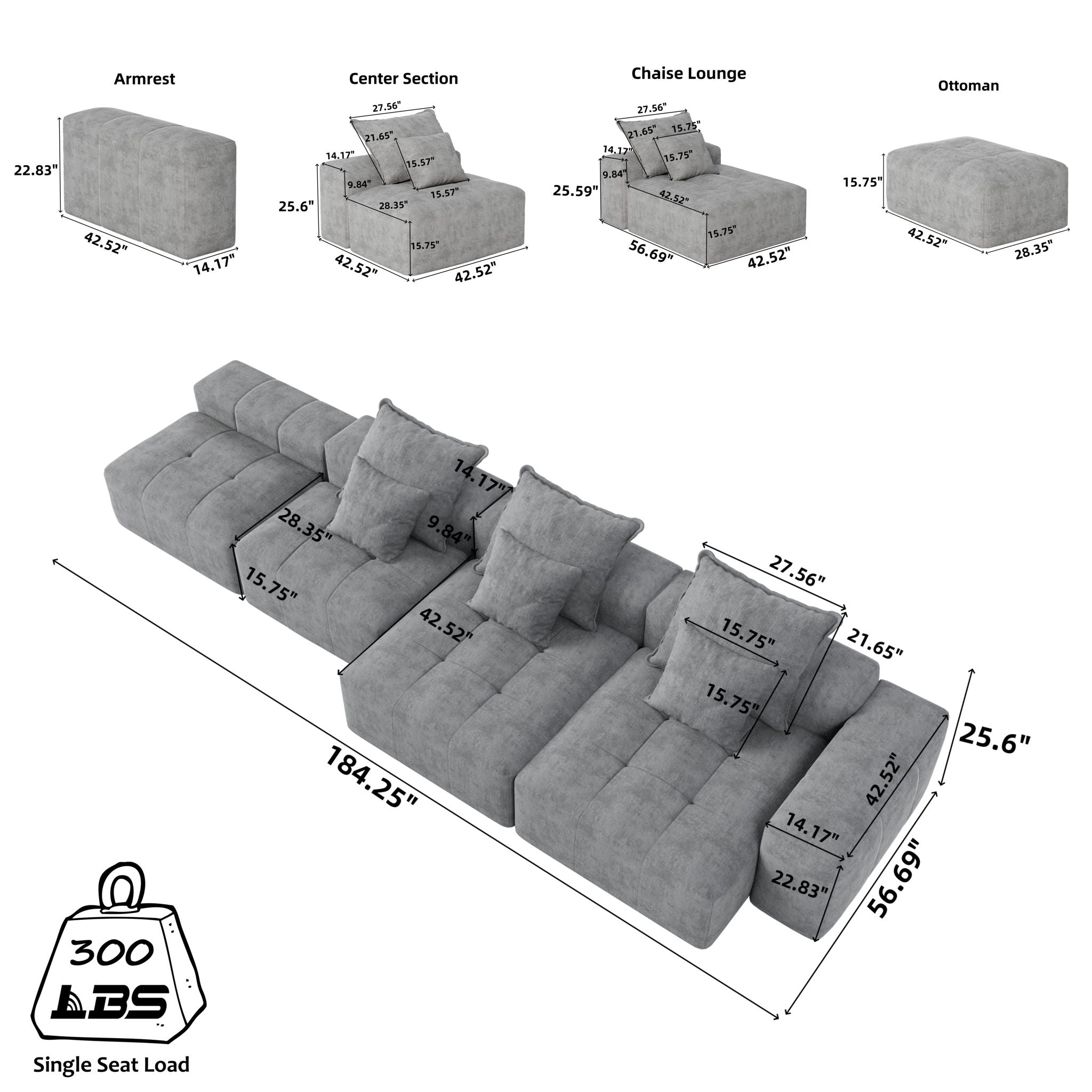 Bobby Furniture - Modern Oversized Diy Combination Modular Sectional Sofa With Pillows image 85