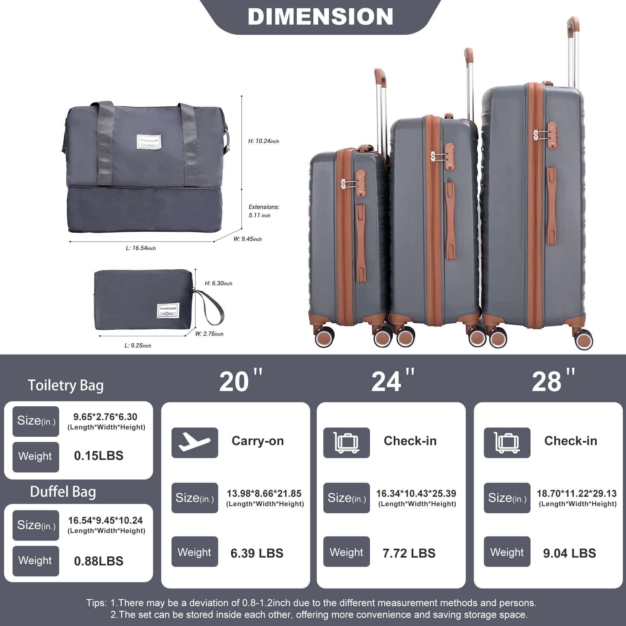TravelHouse - 5 Piece Set Hardshell Carry On Luggage Set With Tsa Lock image 24