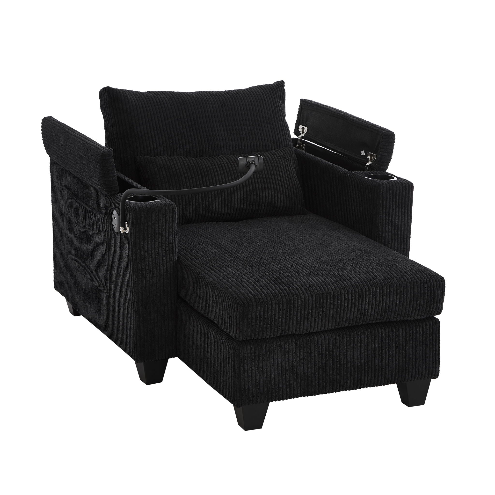 Oris Fur. - Convertible Chaise Lounge Sofa Chair With USB Ports, Cup Holders, Phone Holder And Storage image 22