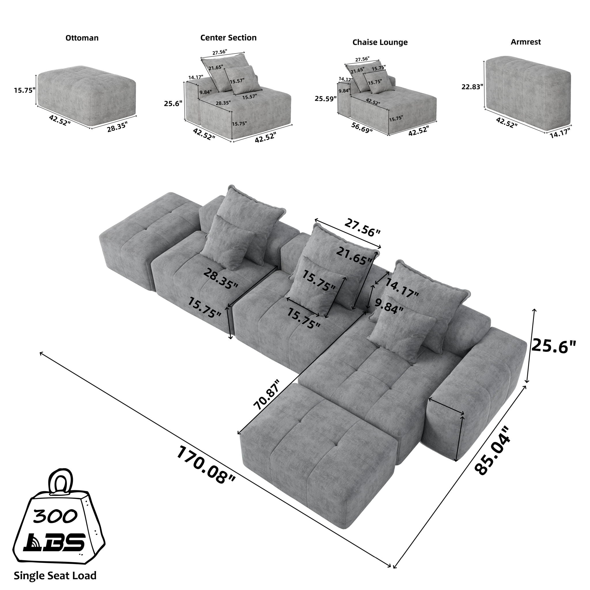 Bobby Furniture - Modern Oversized Diy Combination Modular Sectional Sofa With Pillows image 47