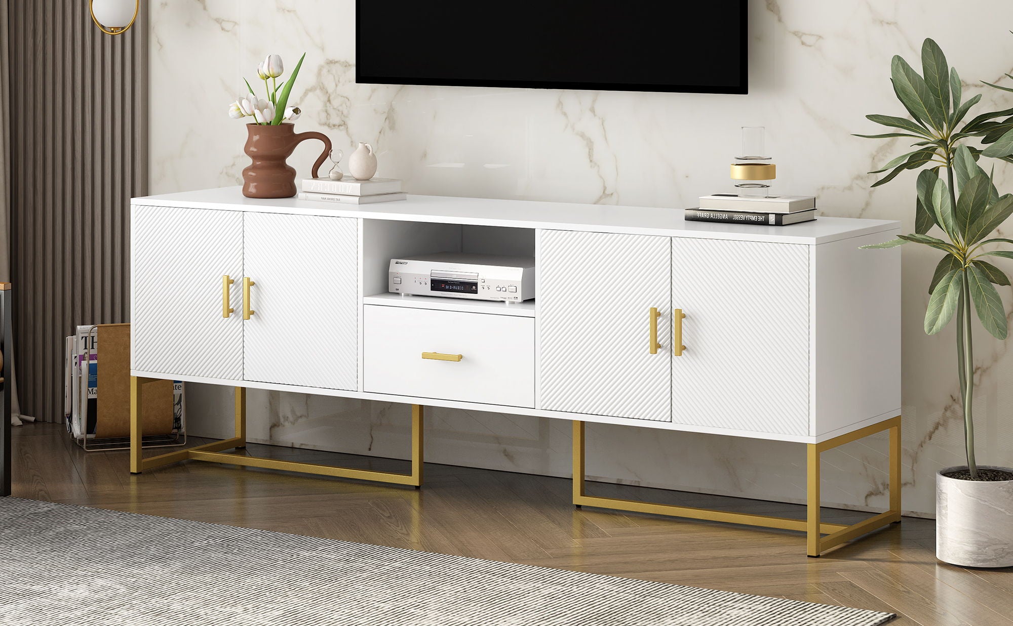 U-Can - TV Cabinet With 1 Drawer, 2 Cabinets, Handles And Anti-Tip Device image 6