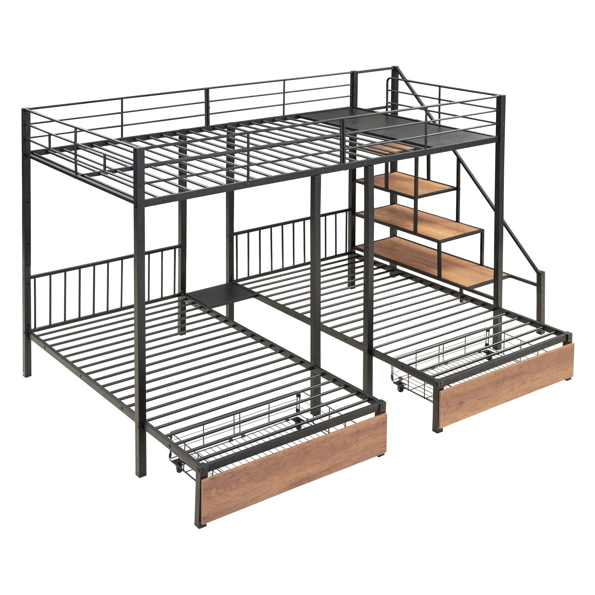 Halcyon Home - Full Over Twin-Twin Triple Bunk Bed With Drawers And Staircase - Black image 2