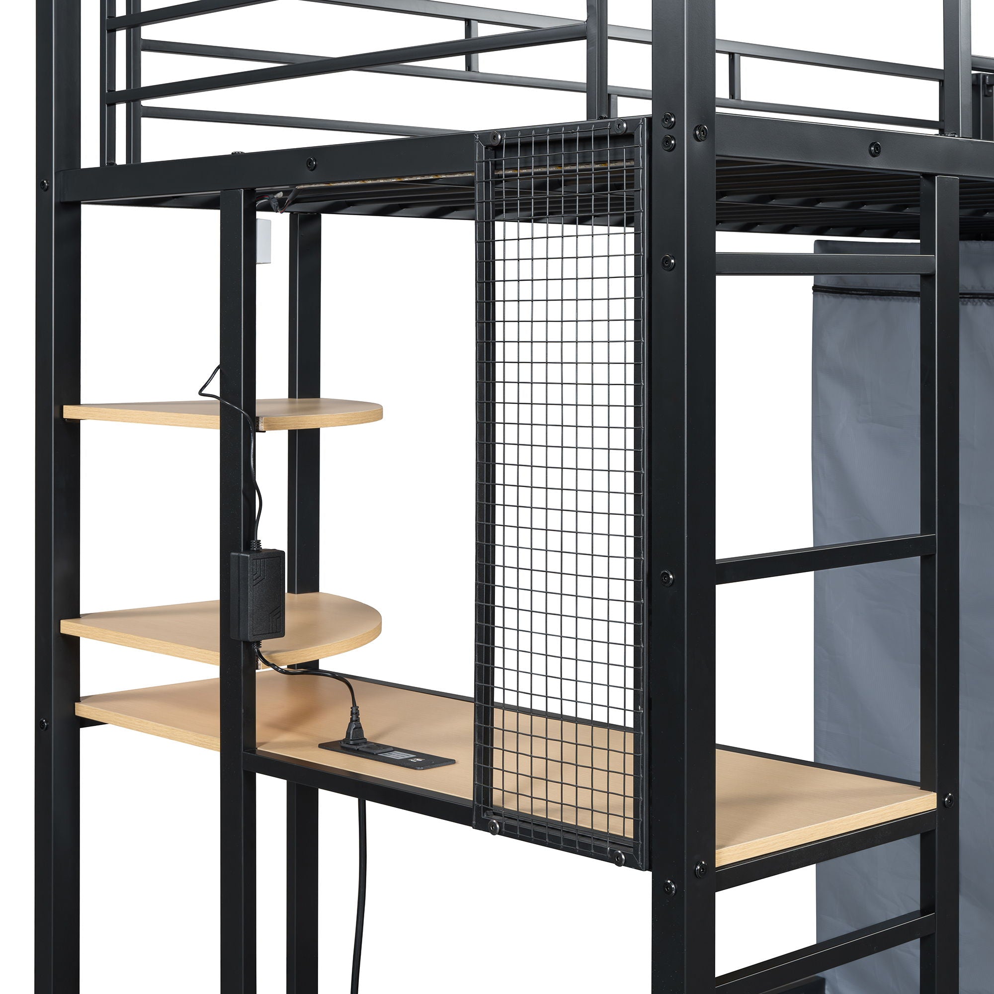 Halcyon Home - Loft Bed With Desk, Shelves, Power Outlet, LED Light And Wardrobe image 3